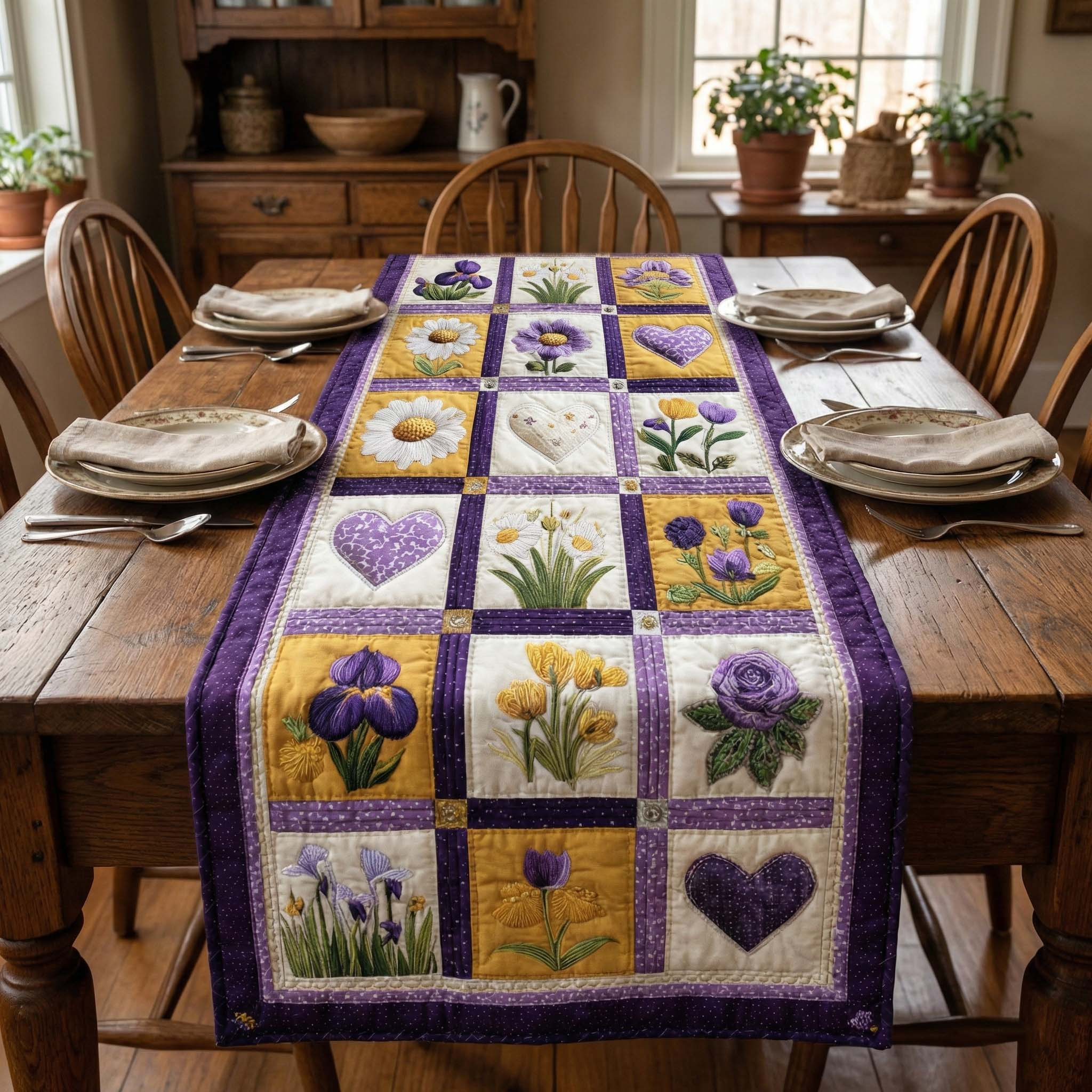 Iris Patchwork Quilted Table Runner Dinner Table Decor Great Mother's Day Gifts For Wife