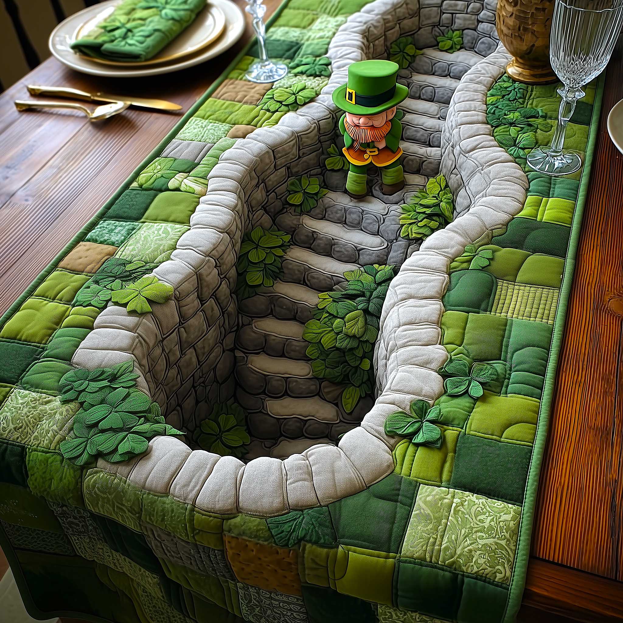 Irish Blessing Quilted Table Runner Holiday Table Throw St Patrick's Day Client Gifts