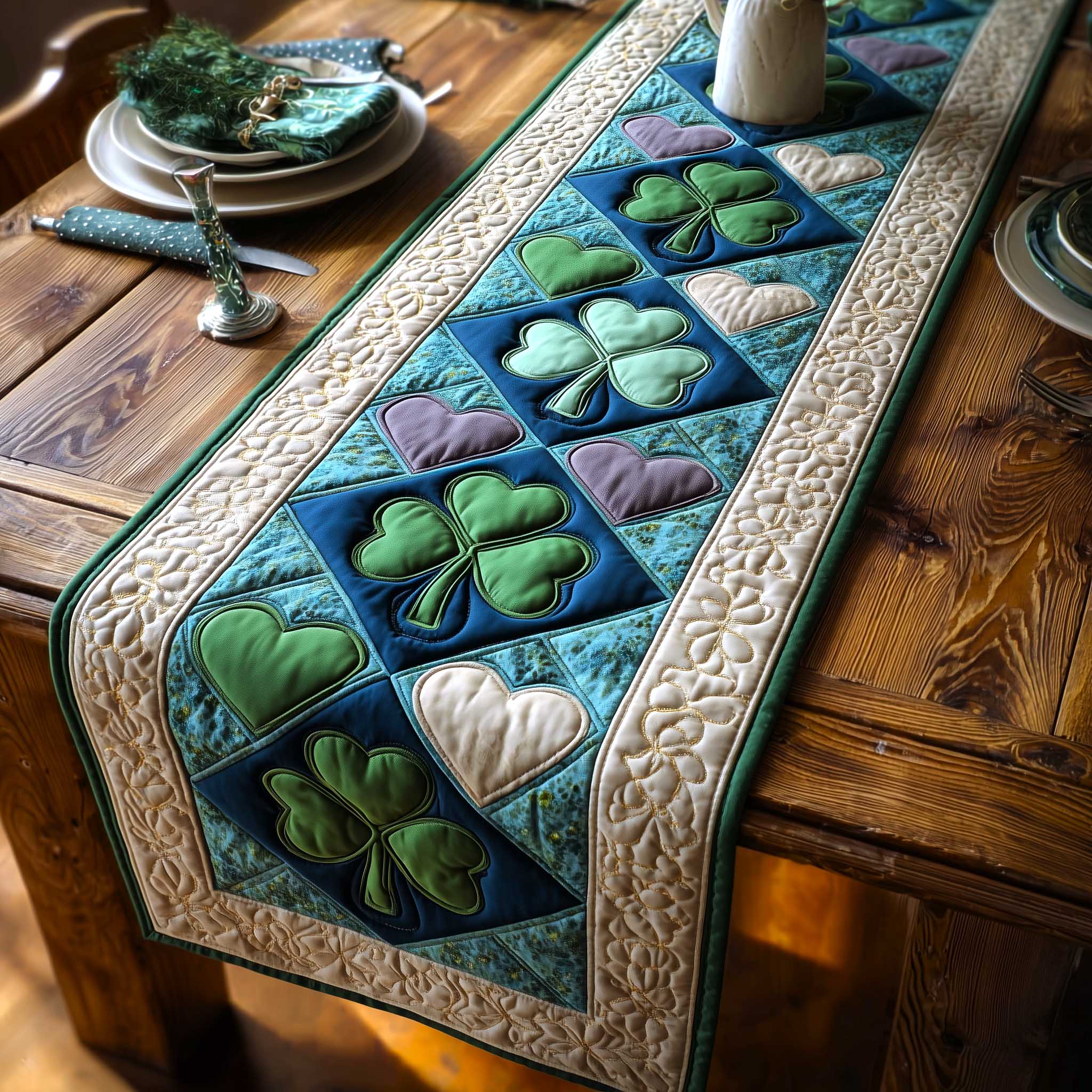 Irish Charm Quilted Table Runner Elegant Holiday Table Runners Unique St Patrick's Day Gifts