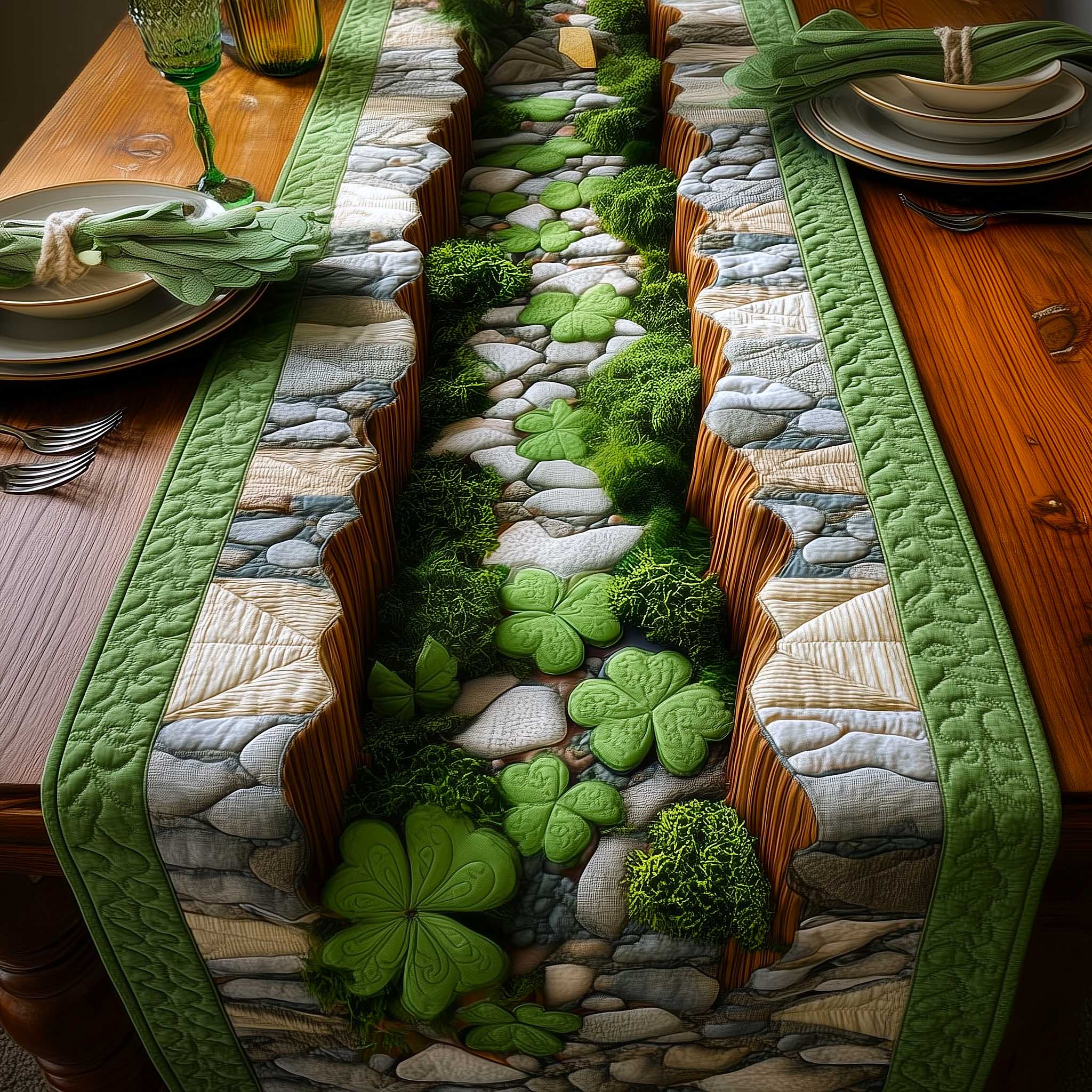 Irish Meadow Quilted Table Runner Holiday Table Runners St Patrick's Day Gifts For Her