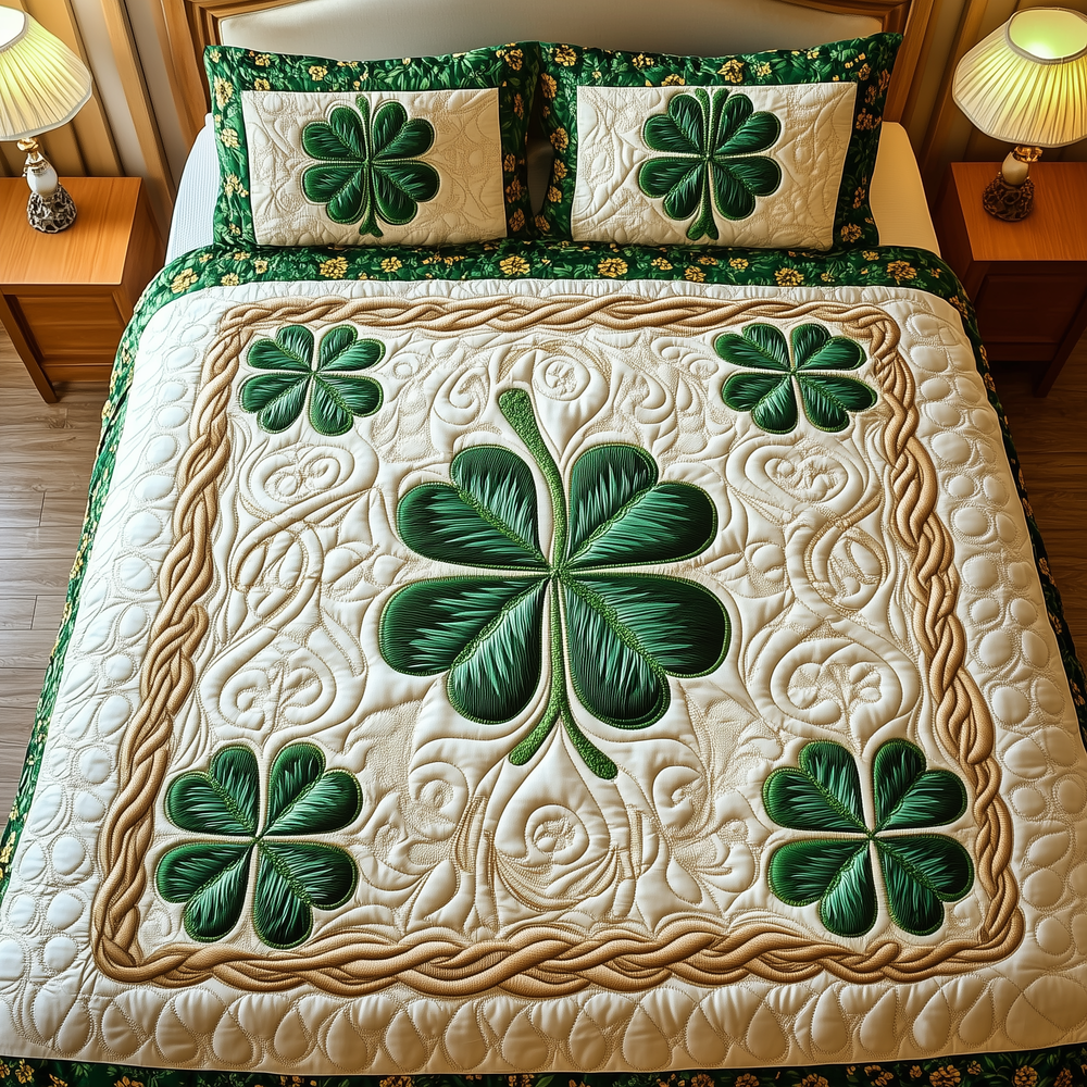 Irish Shamrock Quilted Bedding Set Good Bed Sets St Paddy's Day Gifts