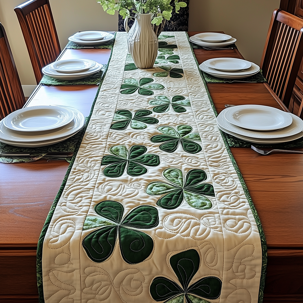 Irish Shamrock Quilted Table Runner Bohemian Style Table Runner St Patrick's Day Gifts For Friends