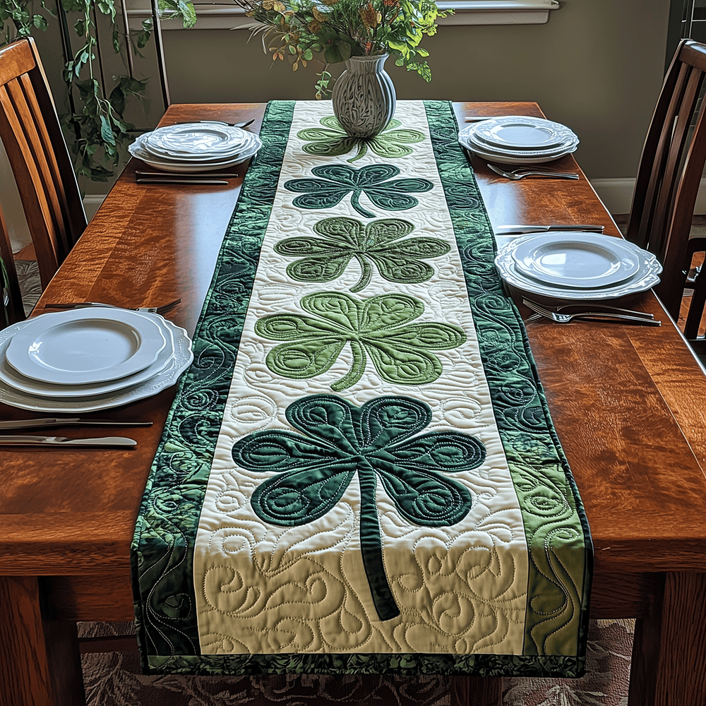 Irish Shamrock Quilted Table Runner Dining Room Centerpieces Presents For St Patrick's Day