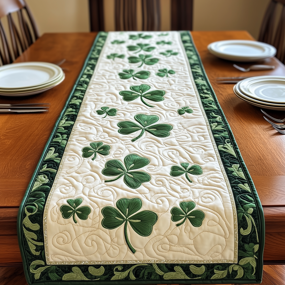 Irish Shamrock Quilted Table Runner Dining Room Decor Cool St Patricks Day Gifts