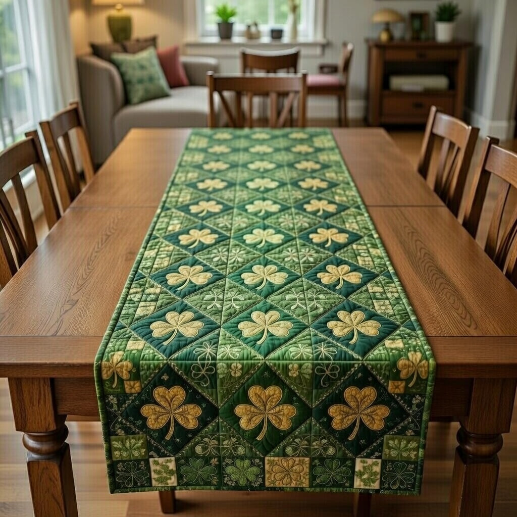 Irish Shamrock Quilted Table Runner Dining Room Decor Cute St Patrick's Day Ideas