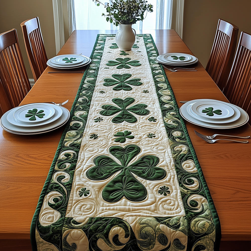 Irish Shamrock Quilted Table Runner Dining Room Table Centerpieces Paddys Day Gifts