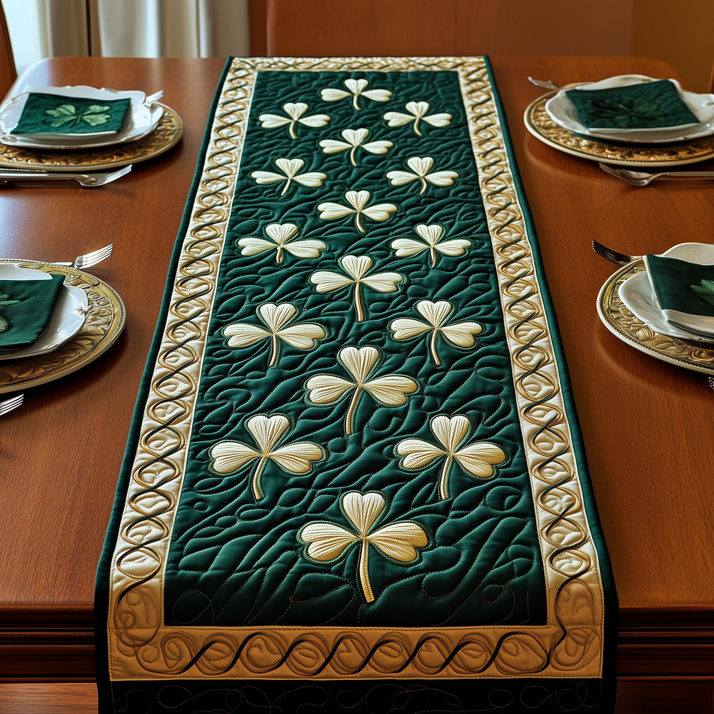 Irish Shamrock Quilted Table Runner Dining Room Table Decor Ideas Happy St Patrick's Day Gifts