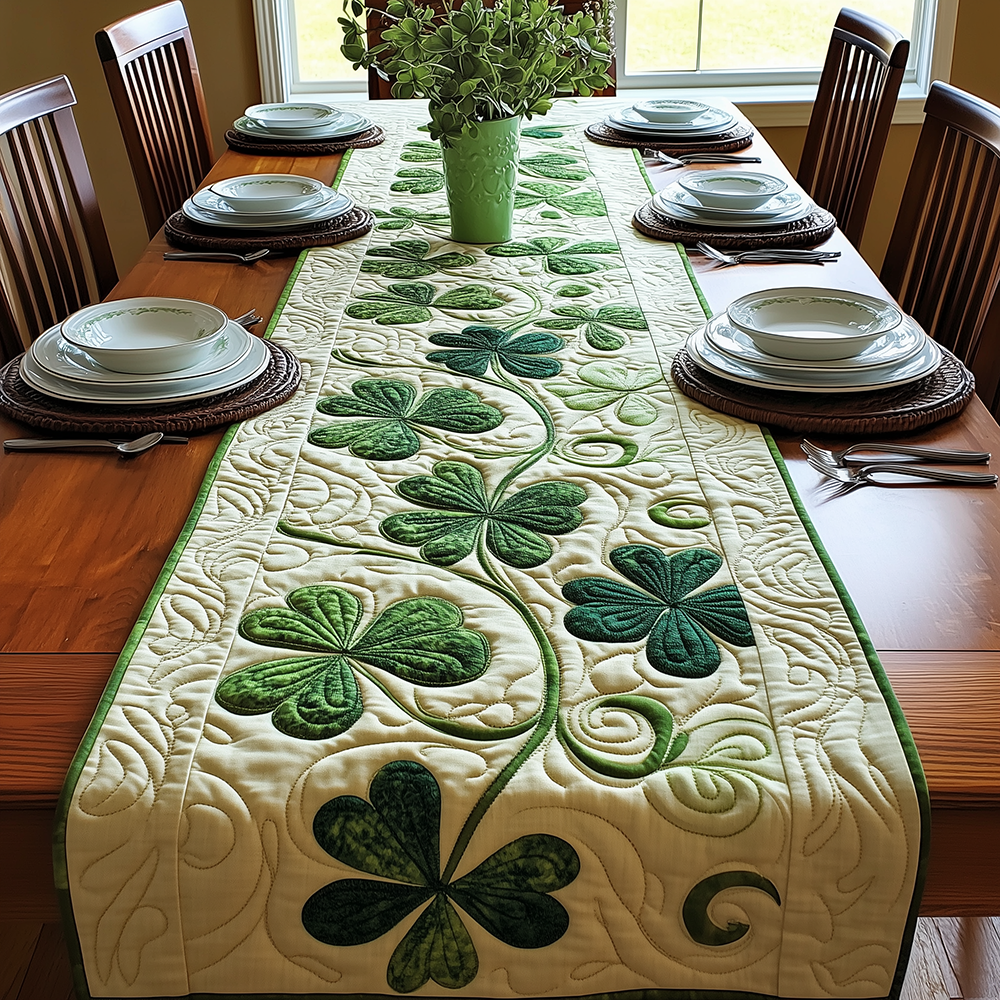 Irish Shamrock Quilted Table Runner Dining Room Table Decor Ideas St Patrick's Day Gifts For Him