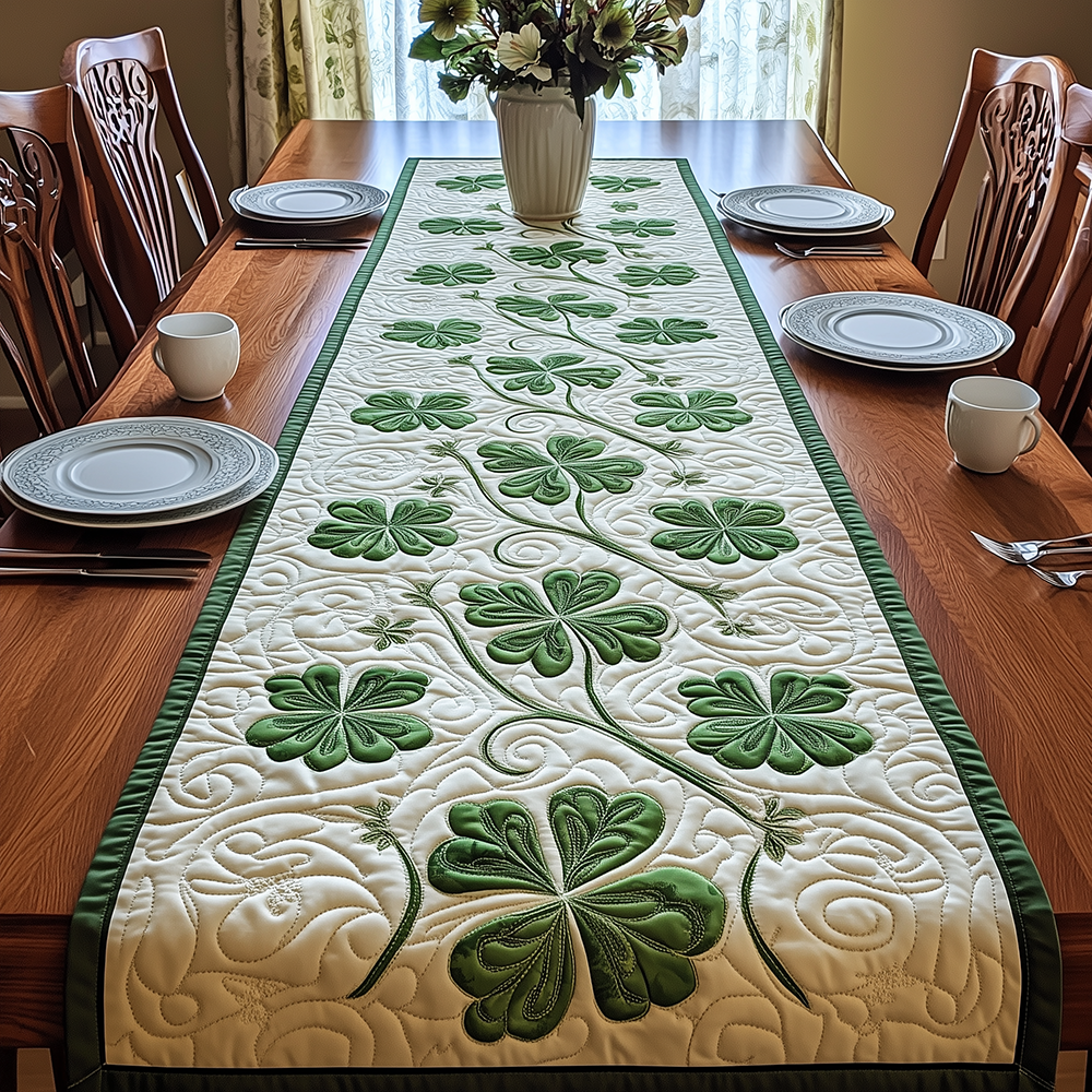Irish Shamrock Quilted Table Runner Dining Room Table Decor Saint Patrick Gift