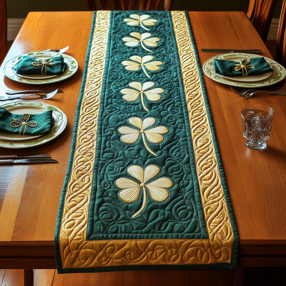 Irish Shamrock Quilted Table Runner Dining Room Table Decor Saint Patty's Day Gifts