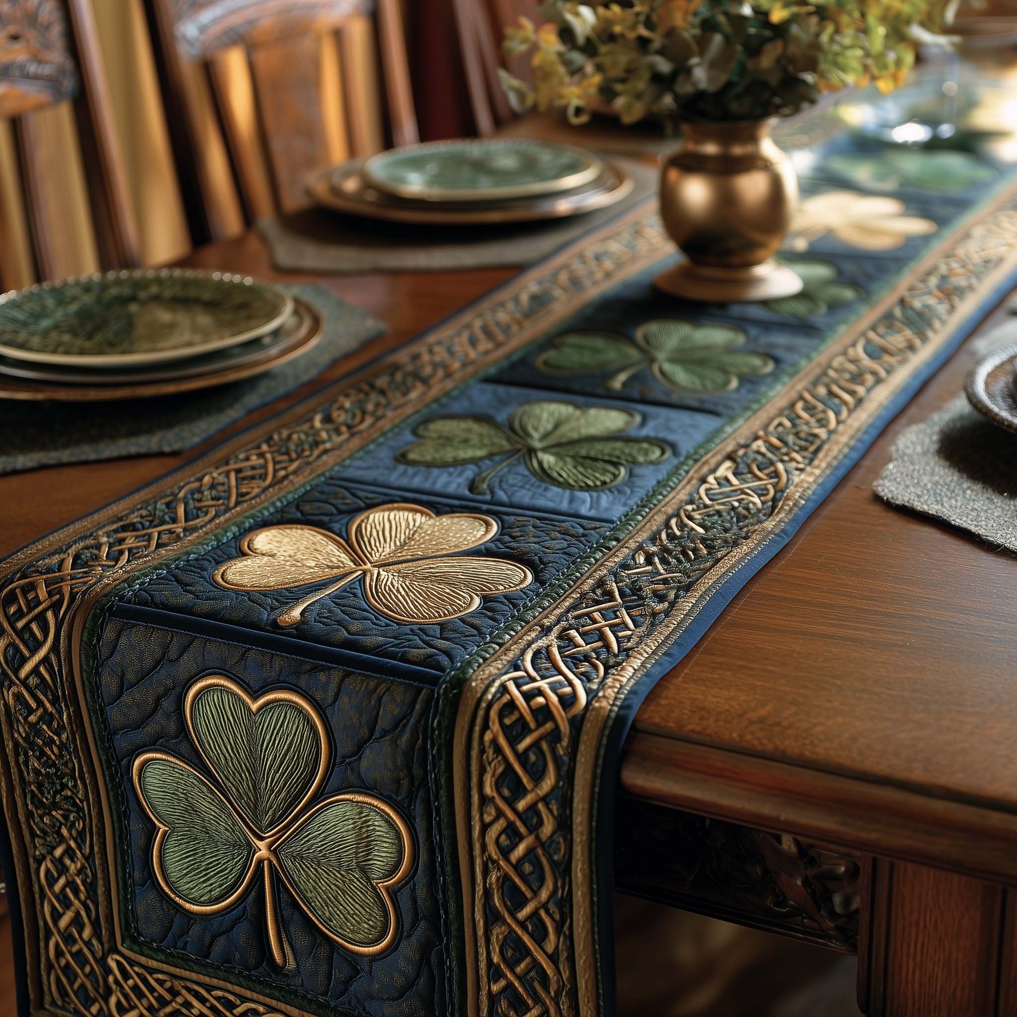 Irish Shamrock Quilted Table Runner Dining Room Table Decor St Patrick Gifts