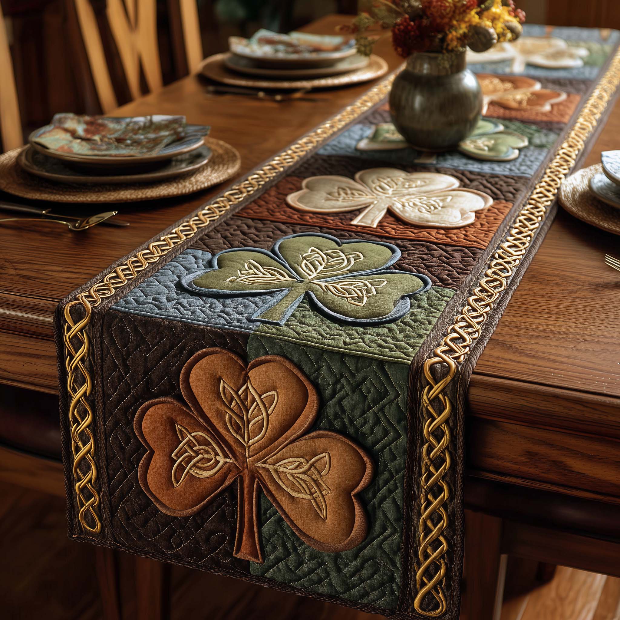 Irish Shamrock Quilted Table Runner Dining Table Centerpiece St Patty's Day Gift Ideas