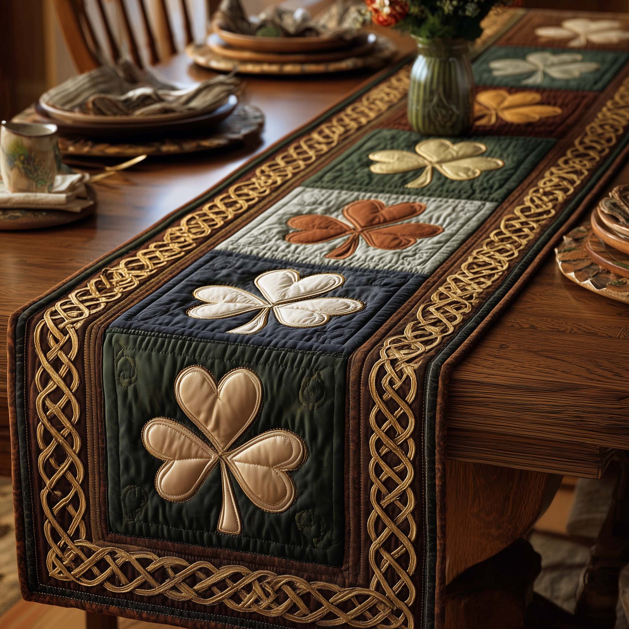 Irish Shamrock Quilted Table Runner Dining Table Decor Ideas Cute St Patrick's Day Ideas