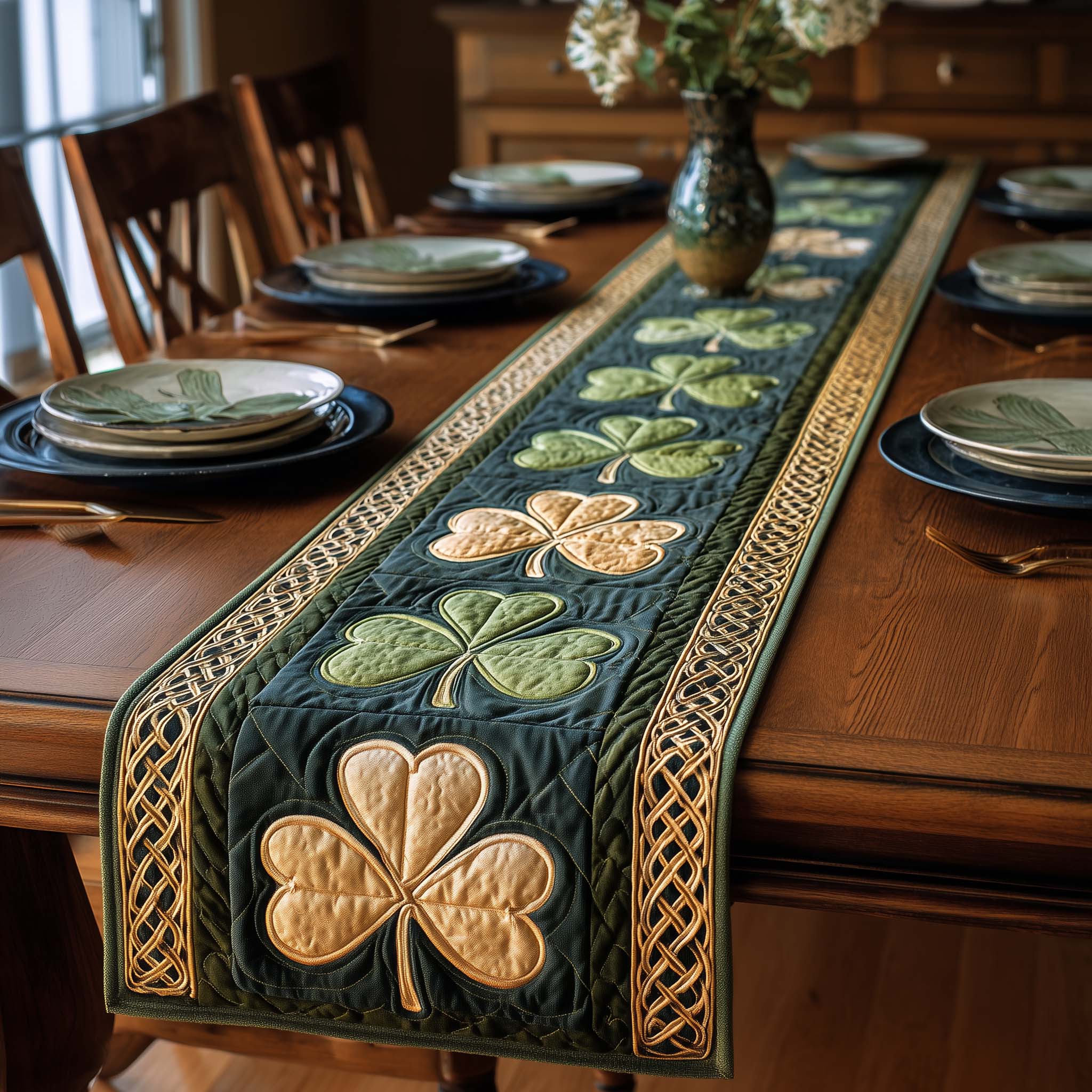 Irish Shamrock Quilted Table Runner Dining Table Ideas St Patricks Day Gift Ideas