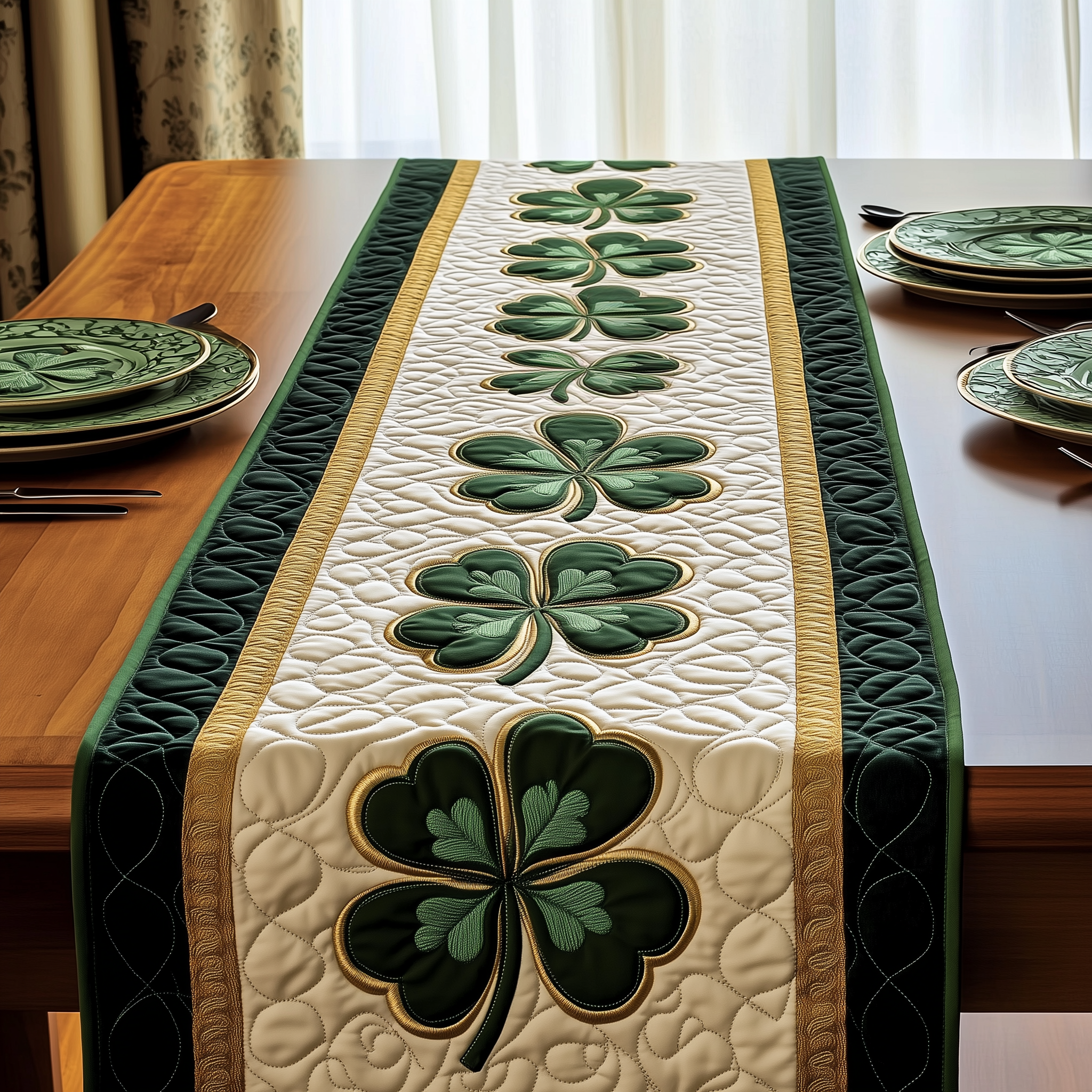 Irish Shamrock Quilted Table Runner Dinner Table Decor Ideas Best St Patricks Day Gifts