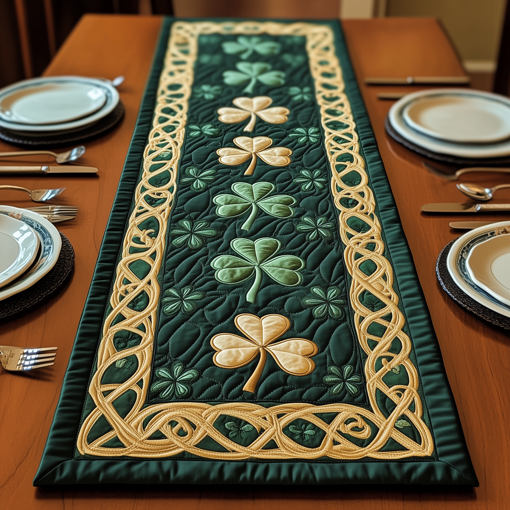 Irish Shamrock Quilted Table Runner Dinner Table Decor Ideas Gifts For St Patricks Day Birthday