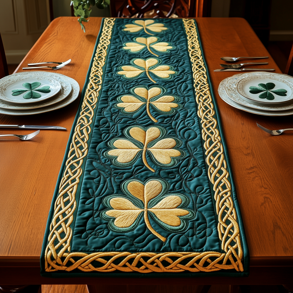 Irish Shamrock Quilted Table Runner Elegant Holiday Decor St Patrick's Day Gifts For Men