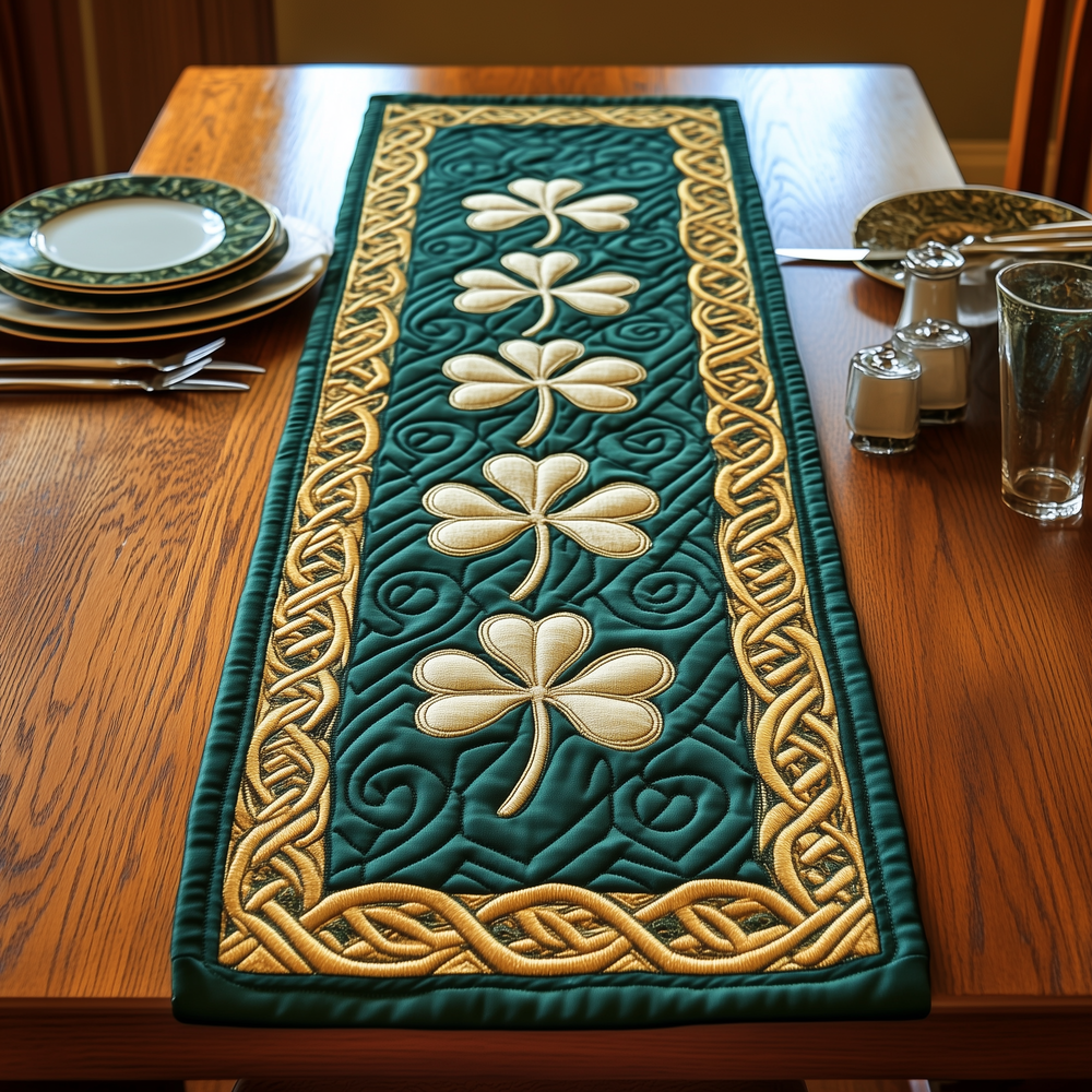 Irish Shamrock Quilted Table Runner Elegant Holiday Table Runners Presents For St Patrick's Day