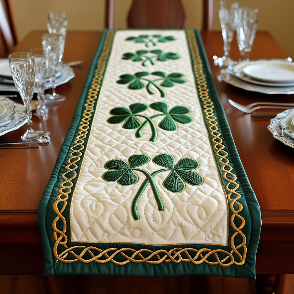 Irish Shamrock Quilted Table Runner Holiday Runner Dining St Patrick's Day Gifts For Him