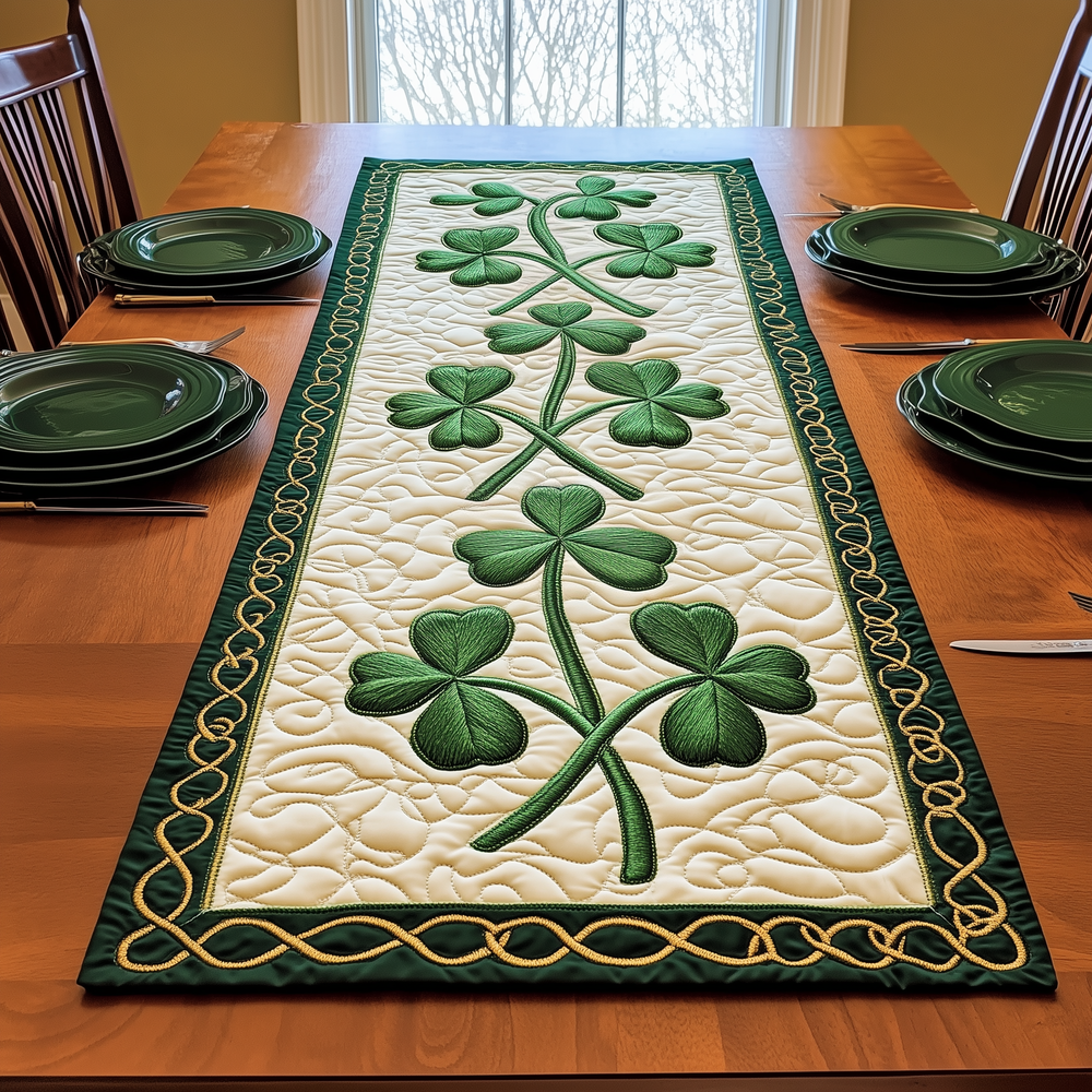 Irish Shamrock Quilted Table Runner Holiday Table Runners Paddys Day Gifts