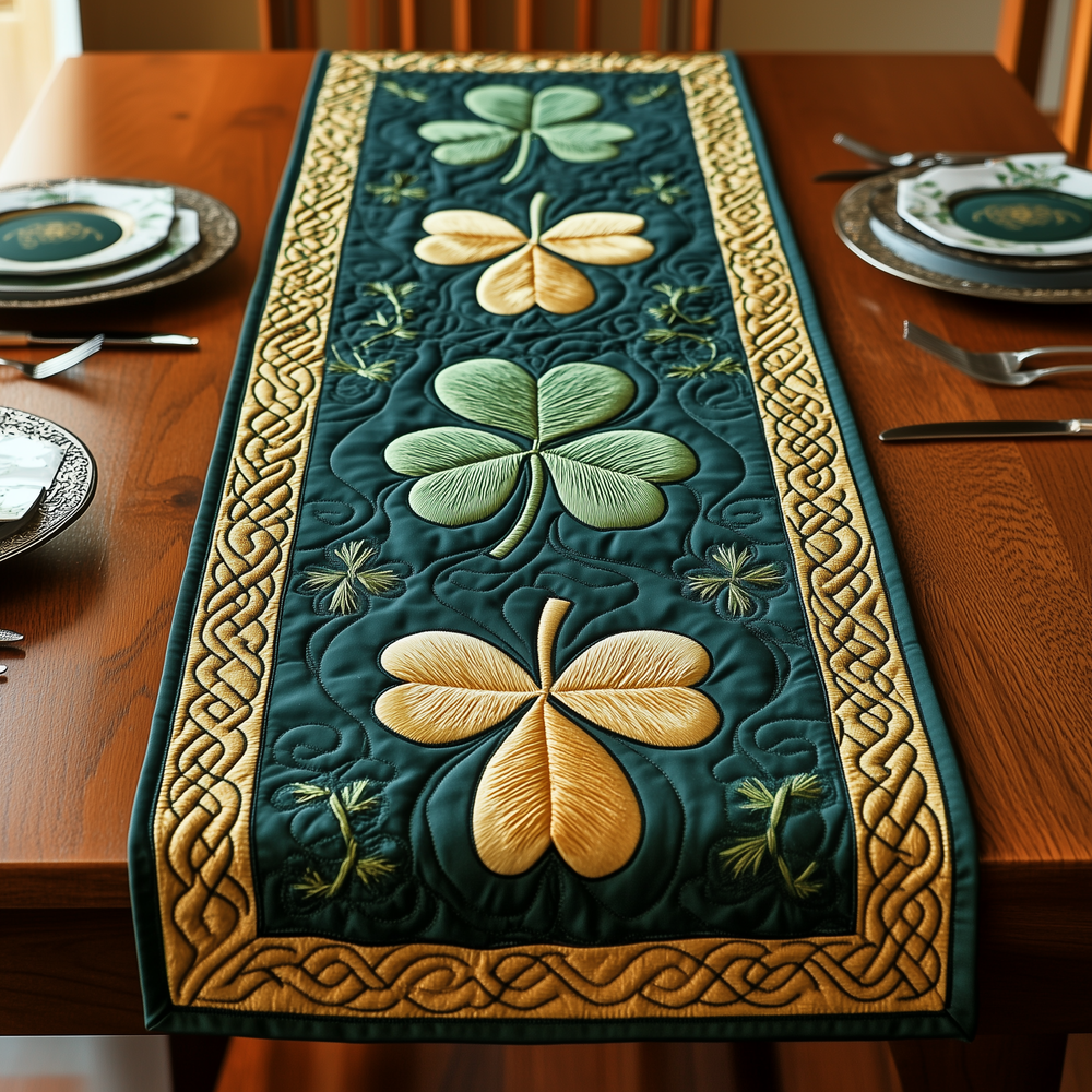 Irish Shamrock Quilted Table Runner Holiday Table Throw Saint Patrick Gift