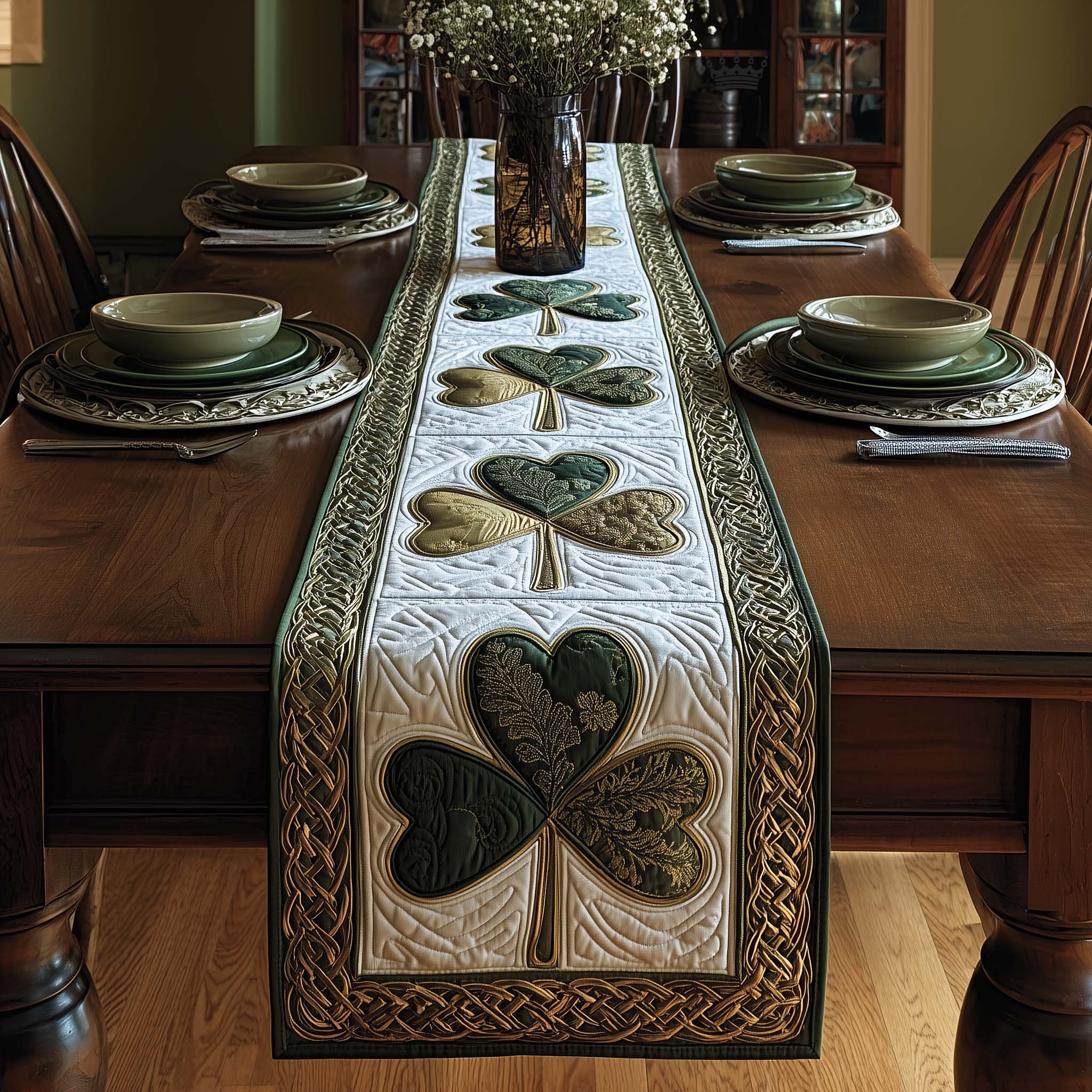 Irish Shamrock Quilted Table Runner Holiday Themed Table Runners St Patricks Day Gift Ideas