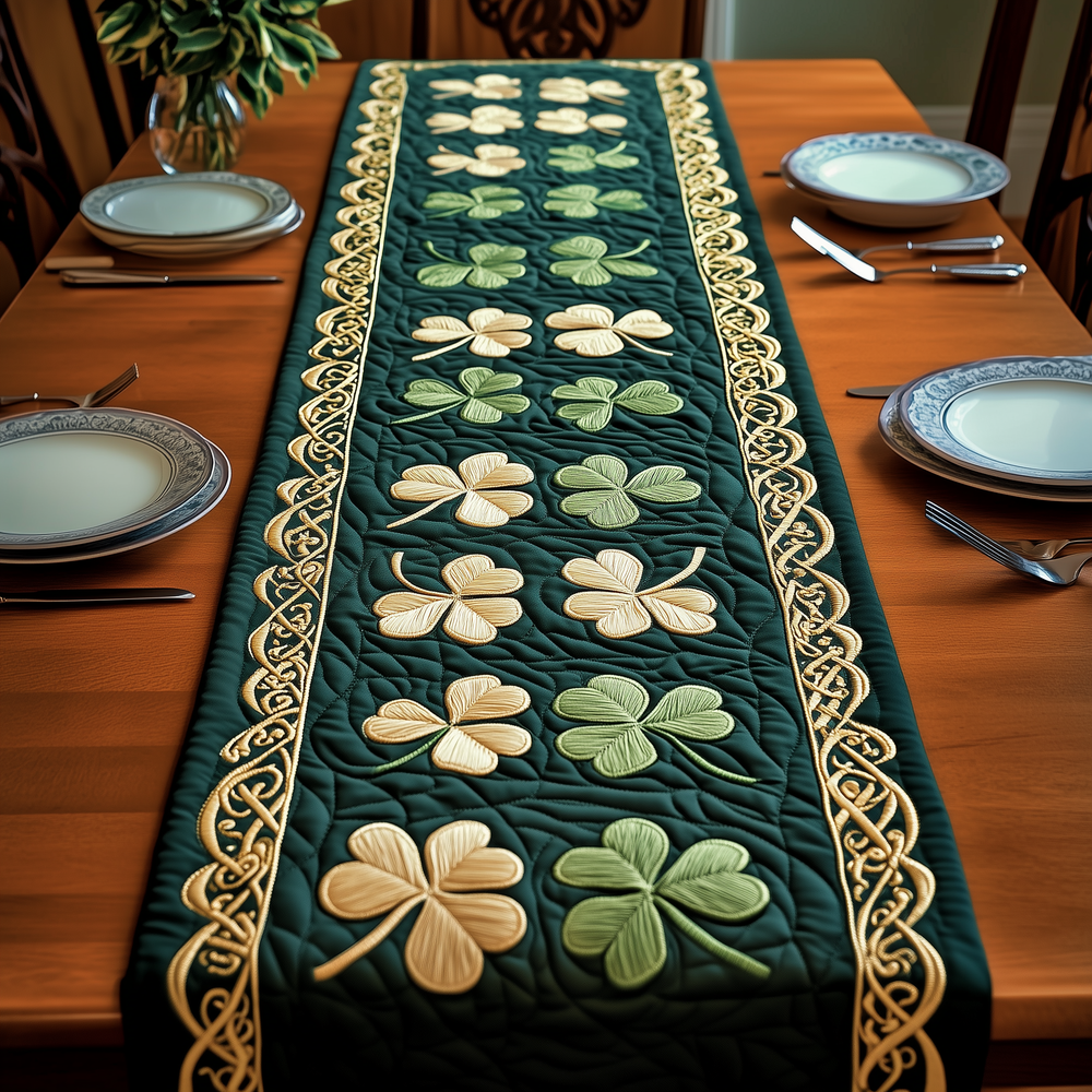 Irish Shamrock Quilted Table Runner Holiday Themed Table Runners St Patrick's Day Gifts For Students