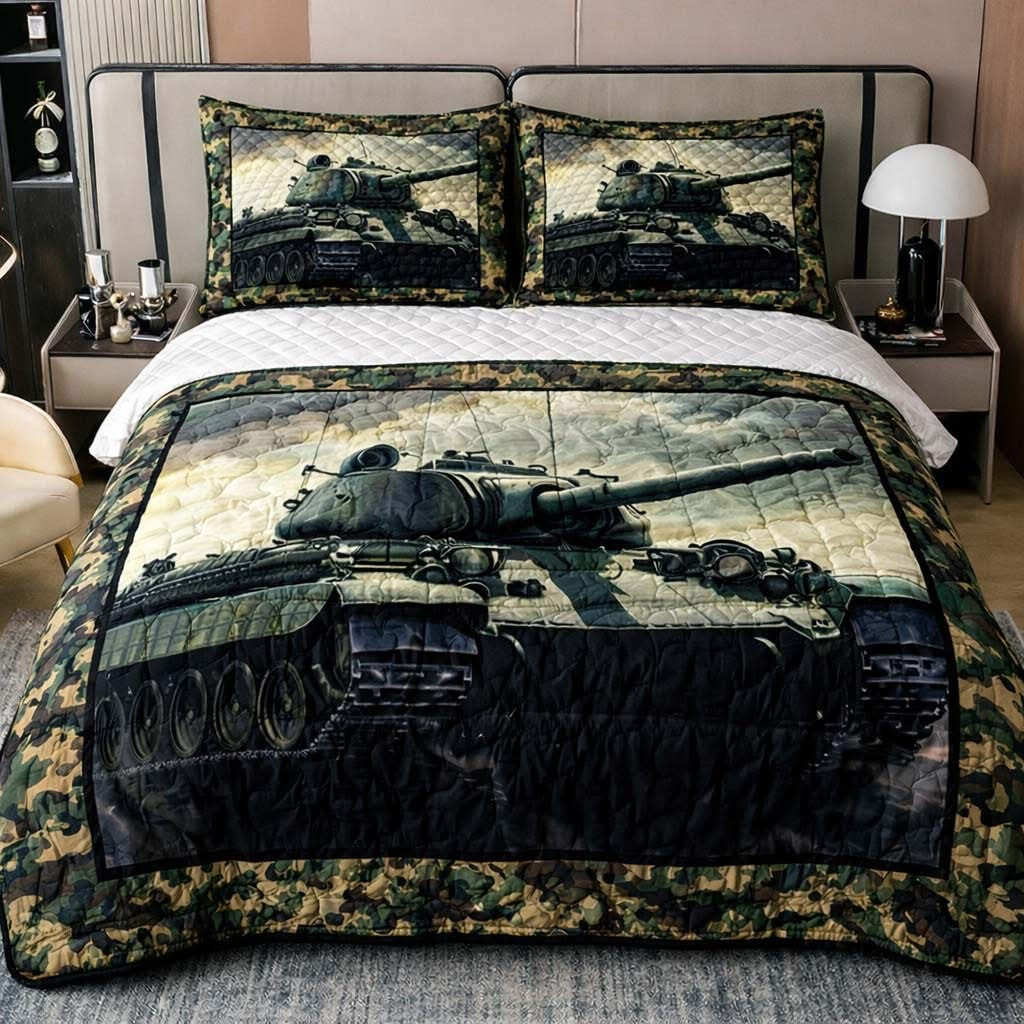 Iron Vanguard Tank Quilted Bedding Set Military Duvet Cover Set Gifts For Veterans