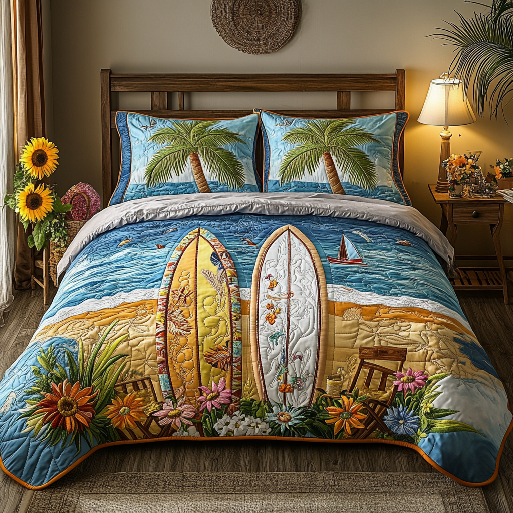 Island Breeze Quilted Bedding Set Unique Bed Sheet Set Best Gifts For Beach Lovers
