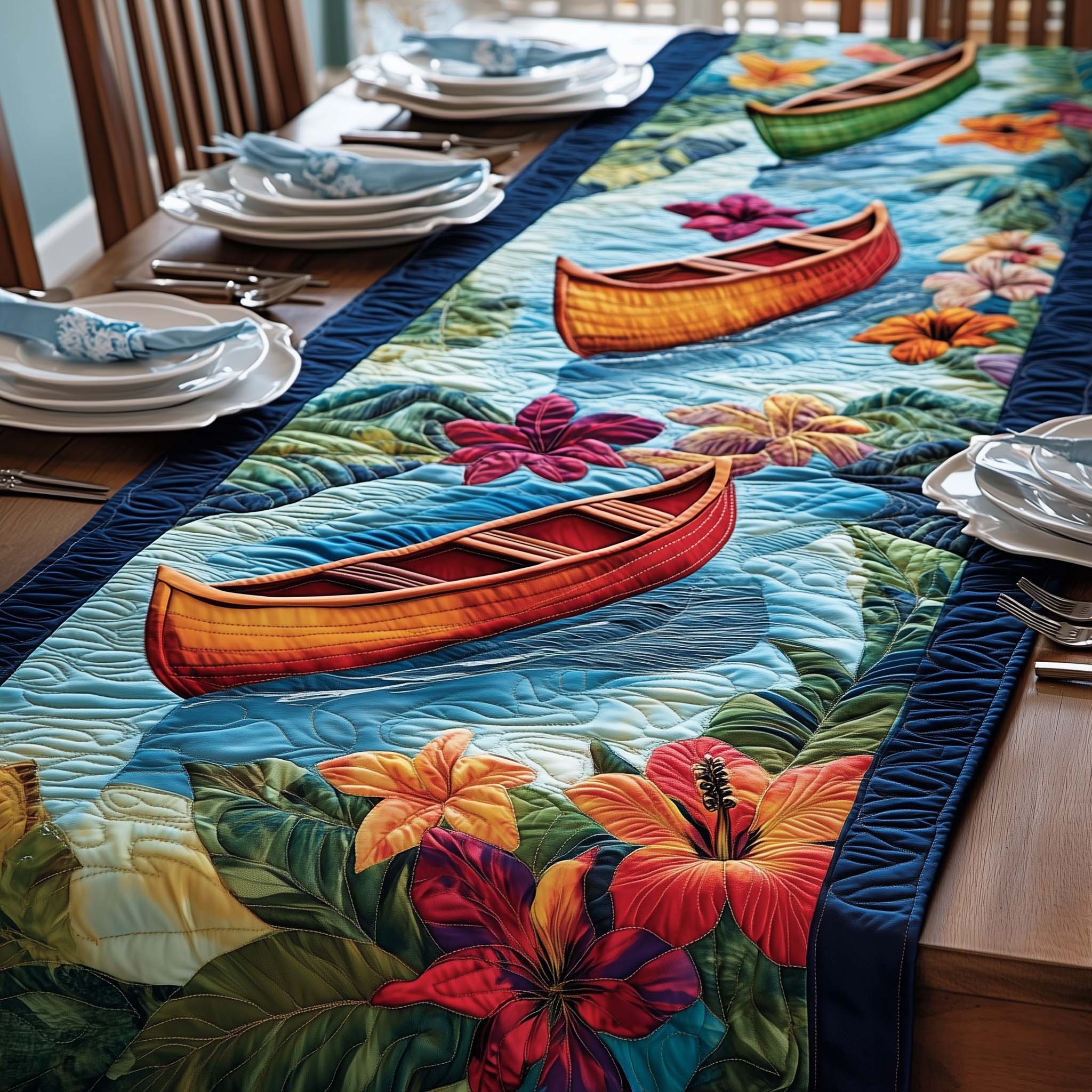 Island Canoe Quilted Table Runner Nautical Table Topper Gifts For An Ocean Lover