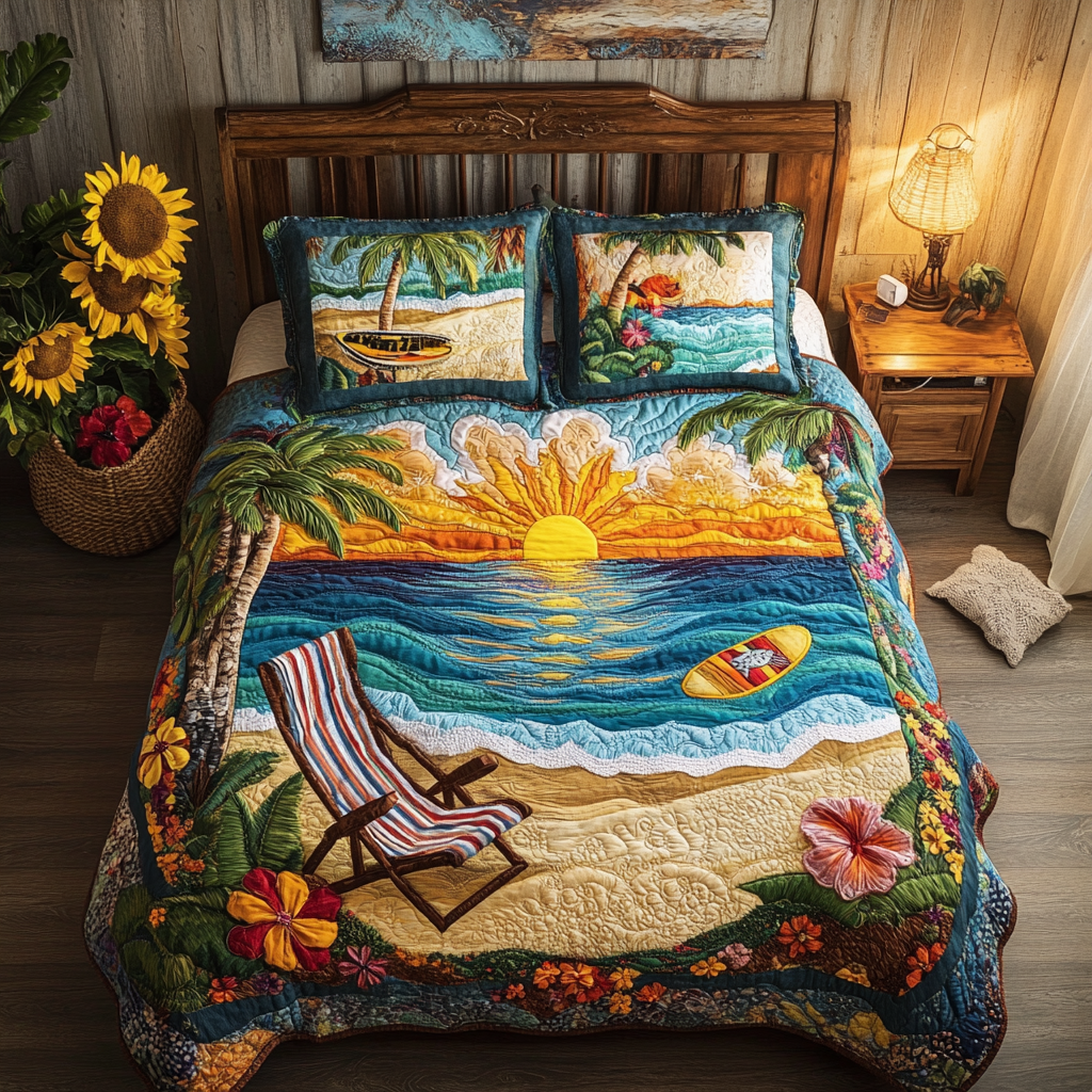 Island Dreams Quilted Bedding Set Cute Room Decor Best Gifts For Beach Lovers