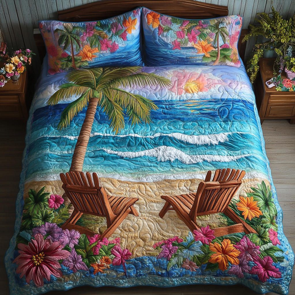 Island Escape Quilted Bedding Set Bedroom Decorations Good Gifts For Beach Lovers