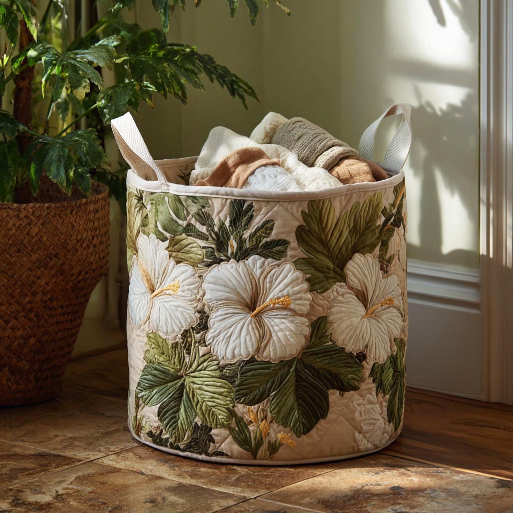 Island Glow Quilted Laundry Basket Unique Clothes Hamper Cool Gifts For Beach Lovers