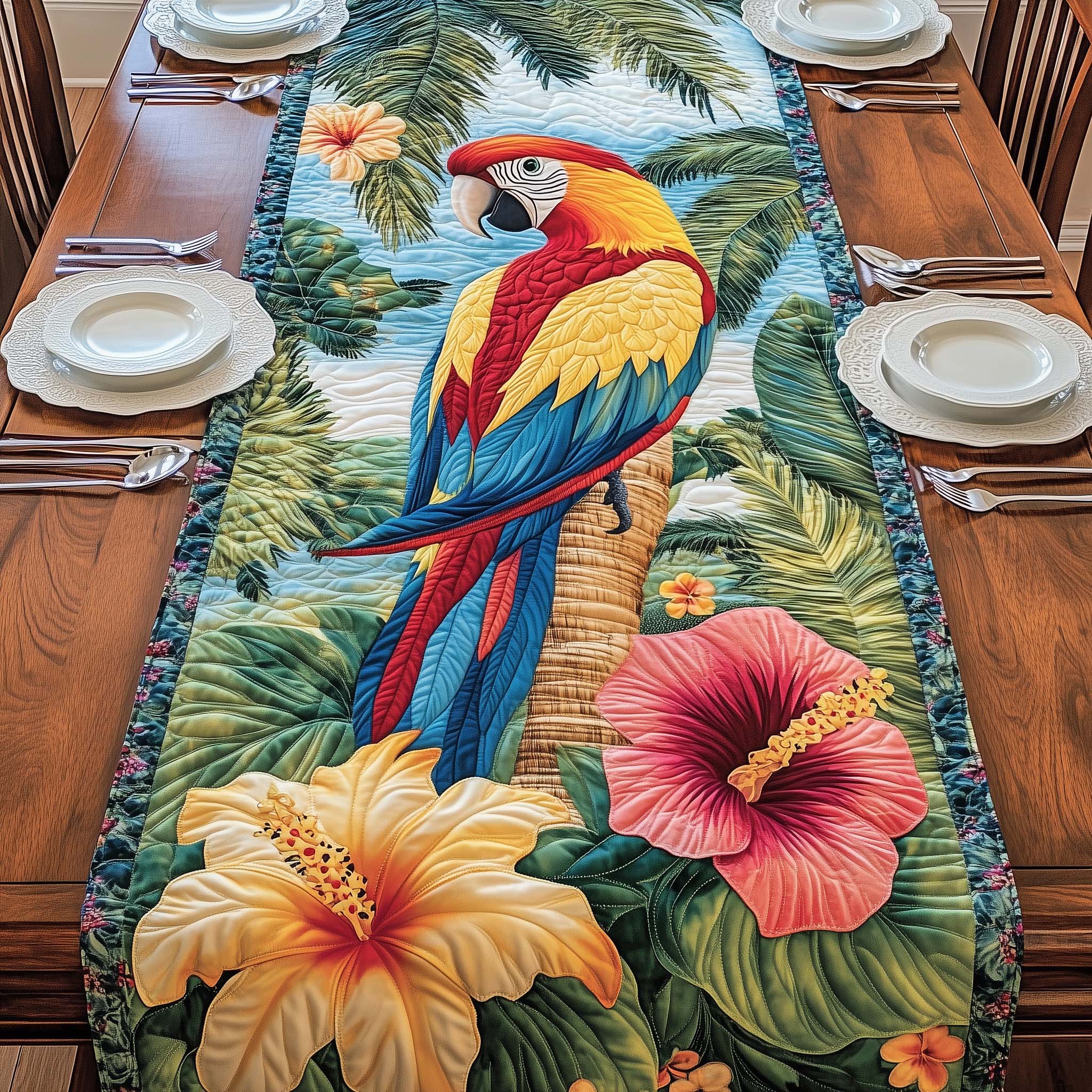 Island Parrot Quilted Table Runner Dining Room Decor Ideas Parrot Presents
