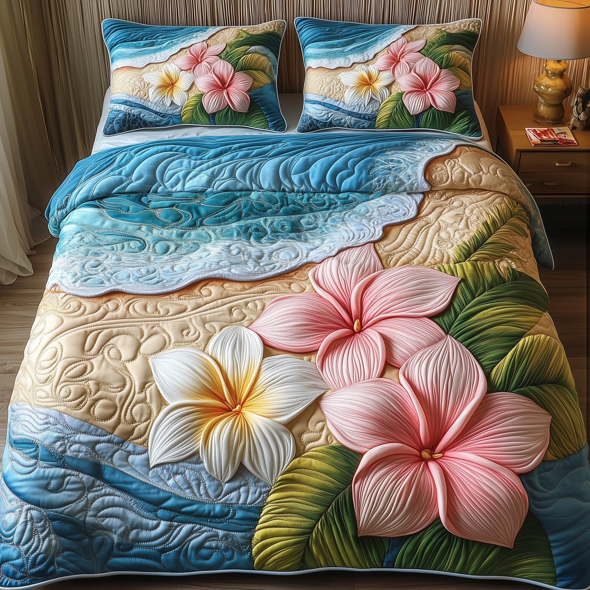 Island Plumera Paradise Quilted Bedding Set Bedroom Decor Ideas Best Christmas Gifts For Beach Lovers