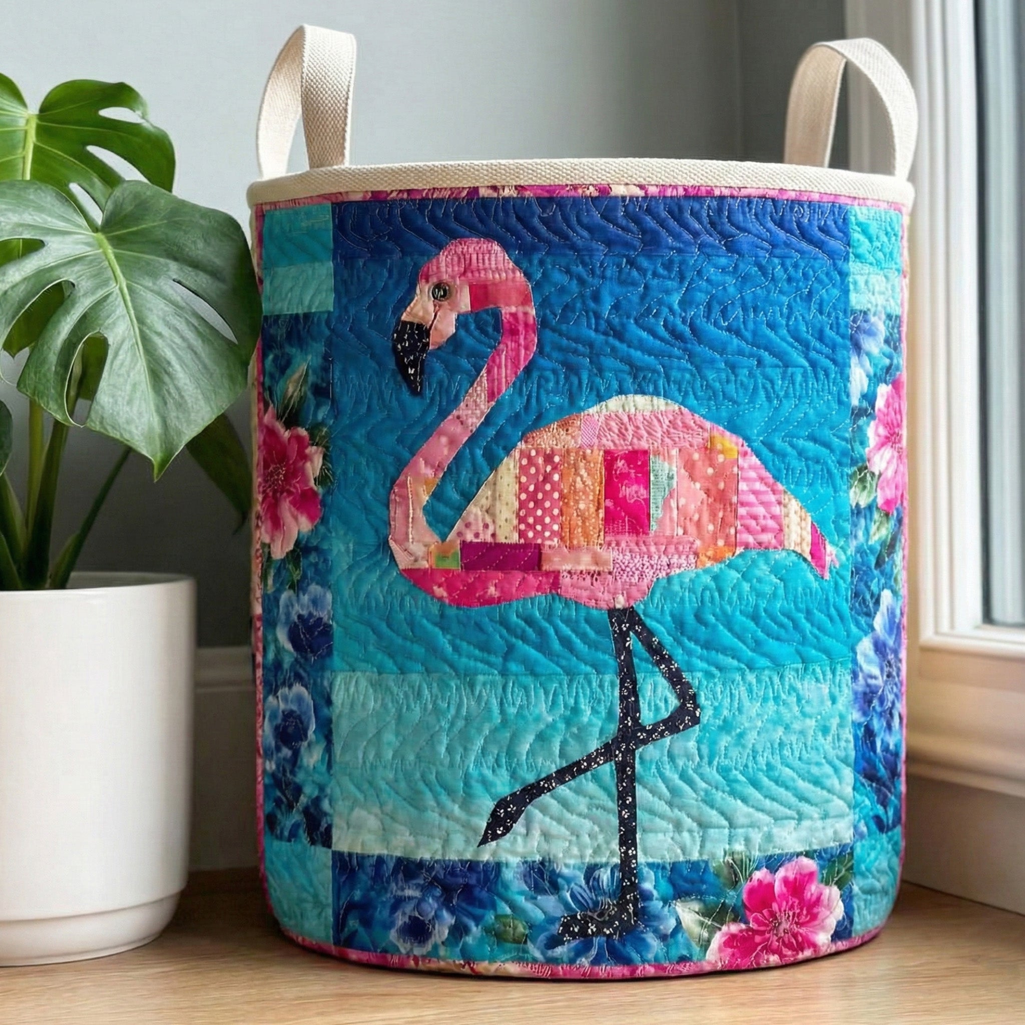 Island Romance Quilted Laundry Basket Folding Laundry Hamper Cool Flamingo Gifts