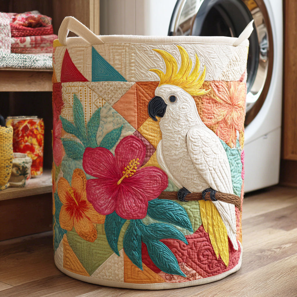 Island Song Quilted Laundry Basket Foldable Clothes Hamper Parrot Presents