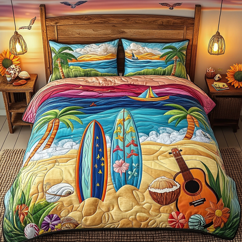 Island Surf Quilted Bedding Set Best King Sheets Beach Lovers Gift Ideas