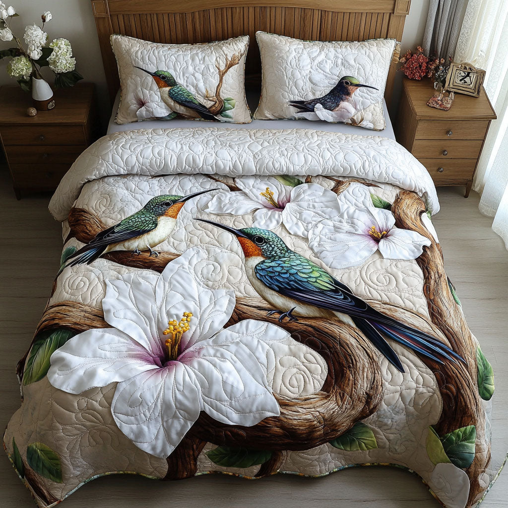 Ivory Whisper Wings Quilted Bedding Set Best Bedspread Set Hummingbird Themed Birthday Presents