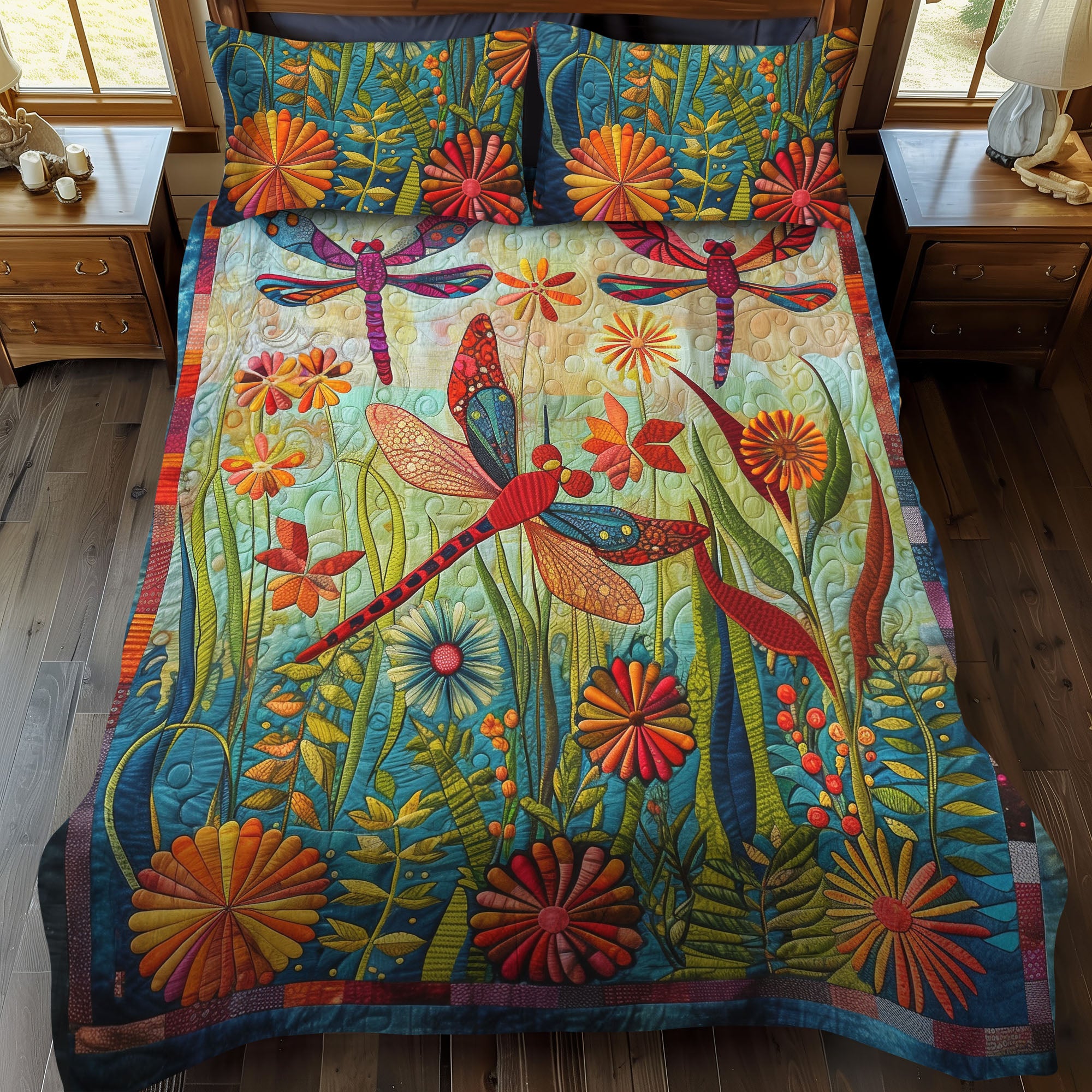 Jade Glider Quilted Bedding Set Cute Boho Comforter Sets Dragonfly Gifts For Men