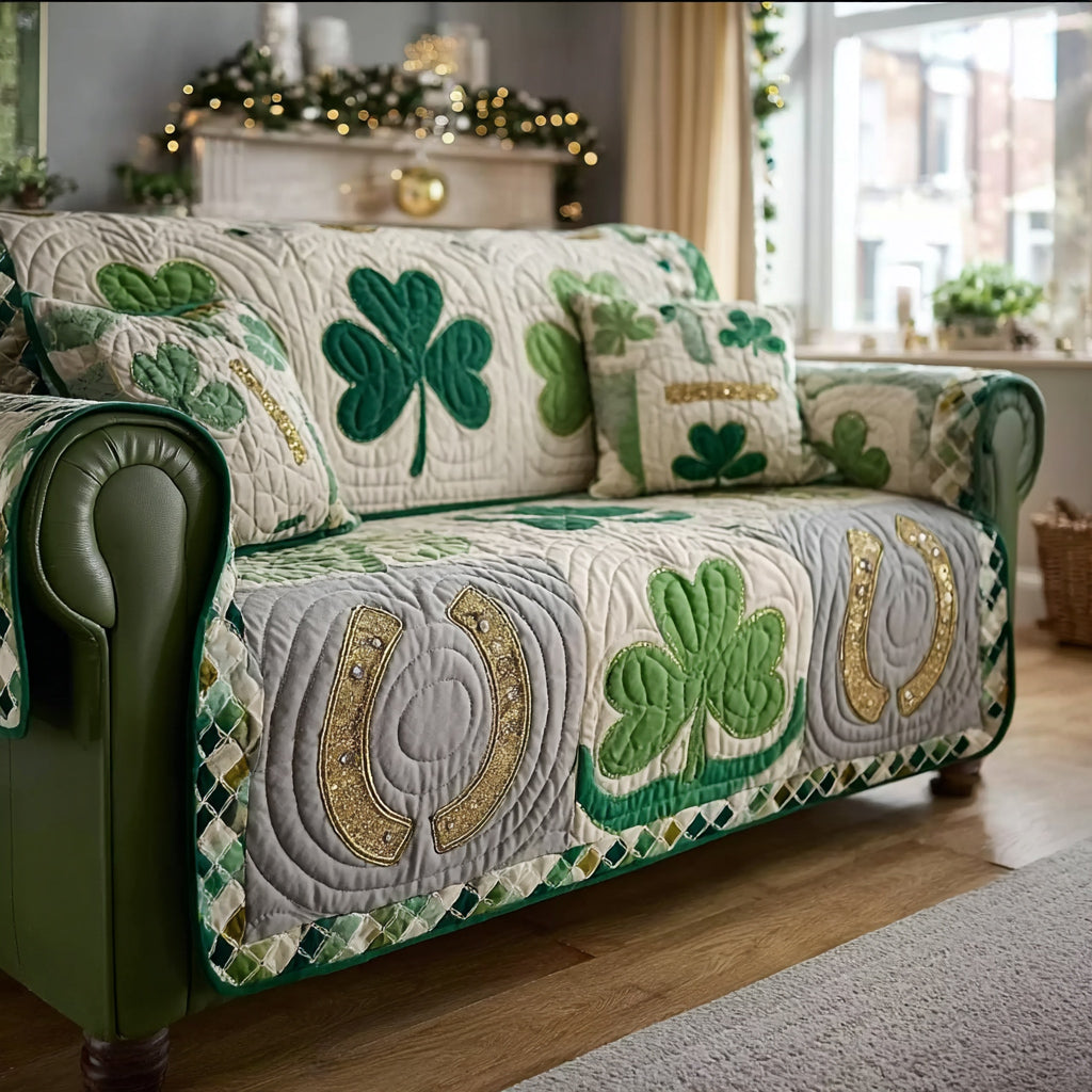 Jade Shamrock Dream Quilted Sofa Cover Sofa Throw Covers Saint Patrick's Day Gifts