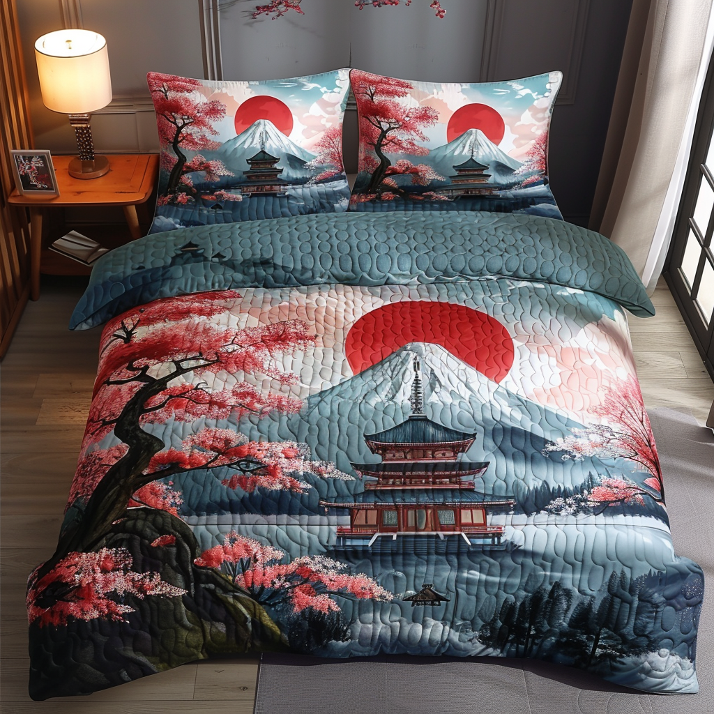 Japanese Pagoda Beautiful Scene Quilted Bedding Set Bed Decorations Dad Birthday Gifts