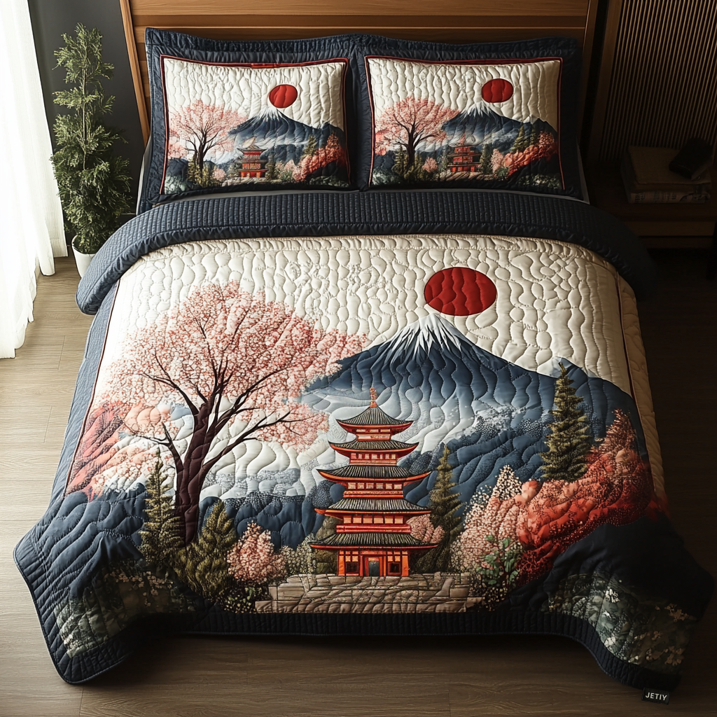 Japanese Pagoda Delight Quilted Bedding Set Cute Bed Sheets Creative Mother's Day Gifts