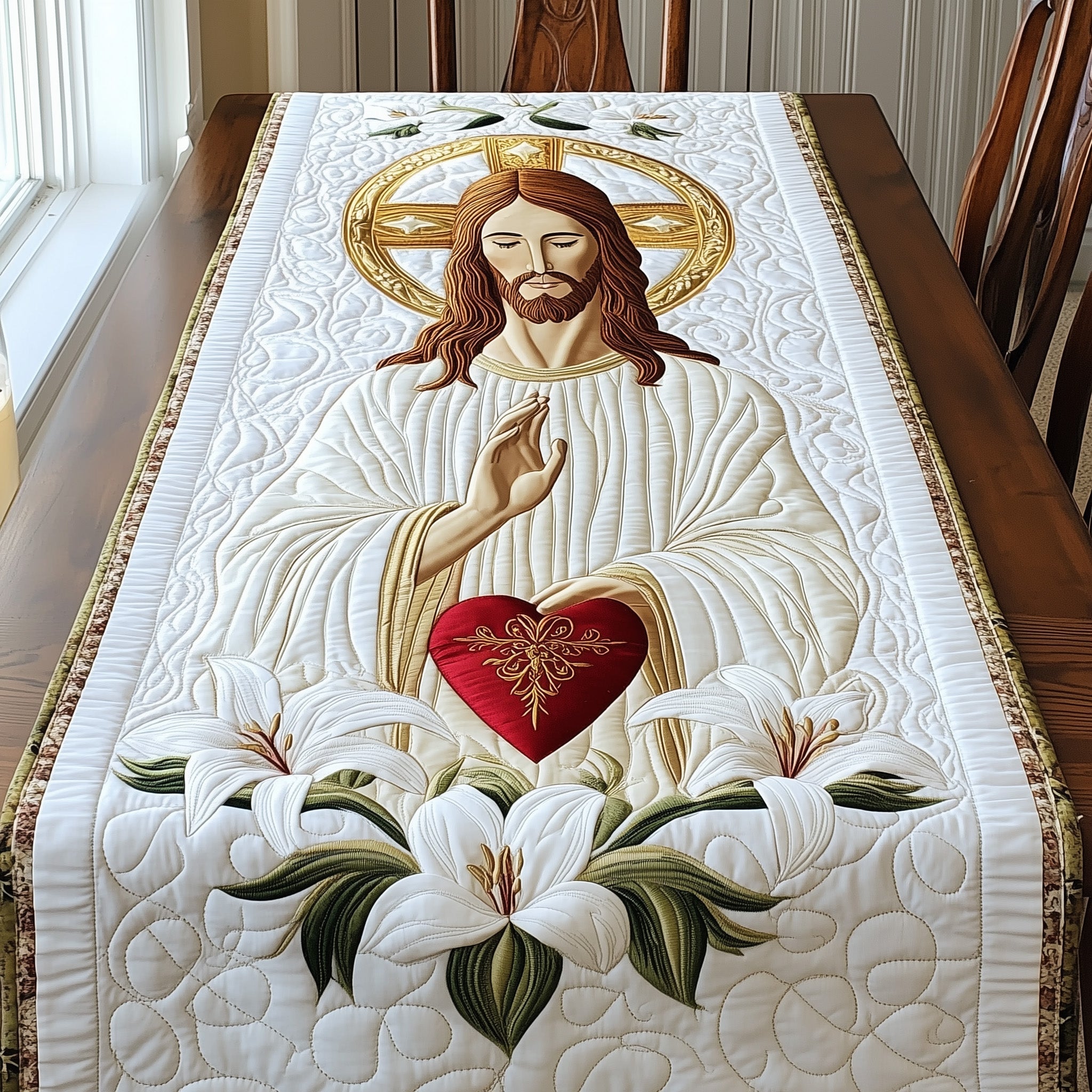 Jesus Quilted Table Runner Easter Bunny Table Decorations Modern Easter Decor
