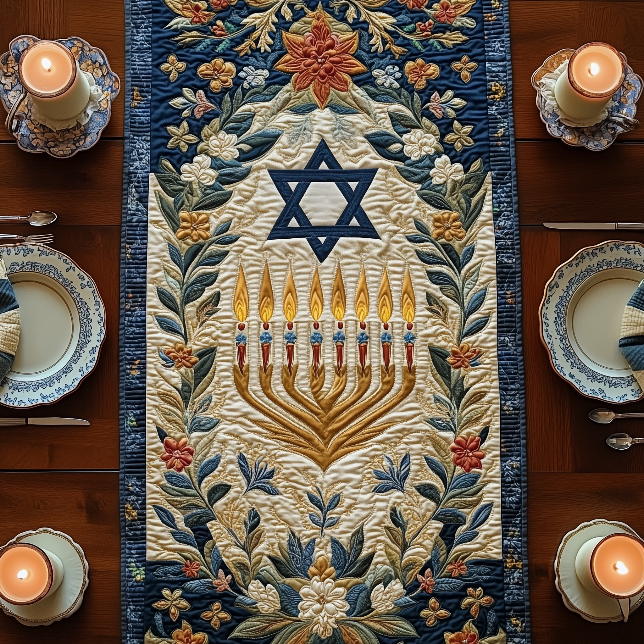 Jewish Hanukkah Quilted Table Runner Festive Table Runners Good Hanukkah Gifts