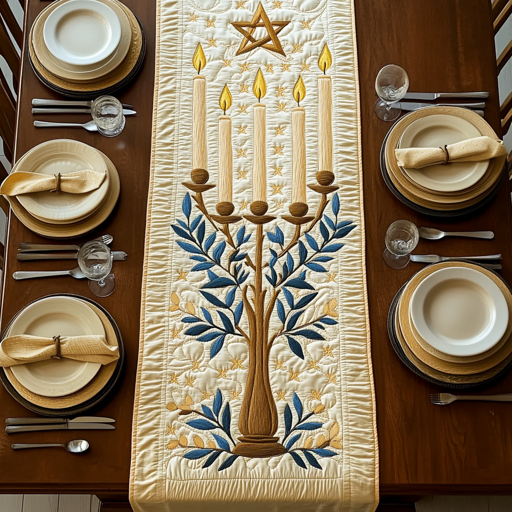 Jewish Hanukkah Quilted Table Runner Vintage Christmas Table Runners Great Cat Gifts