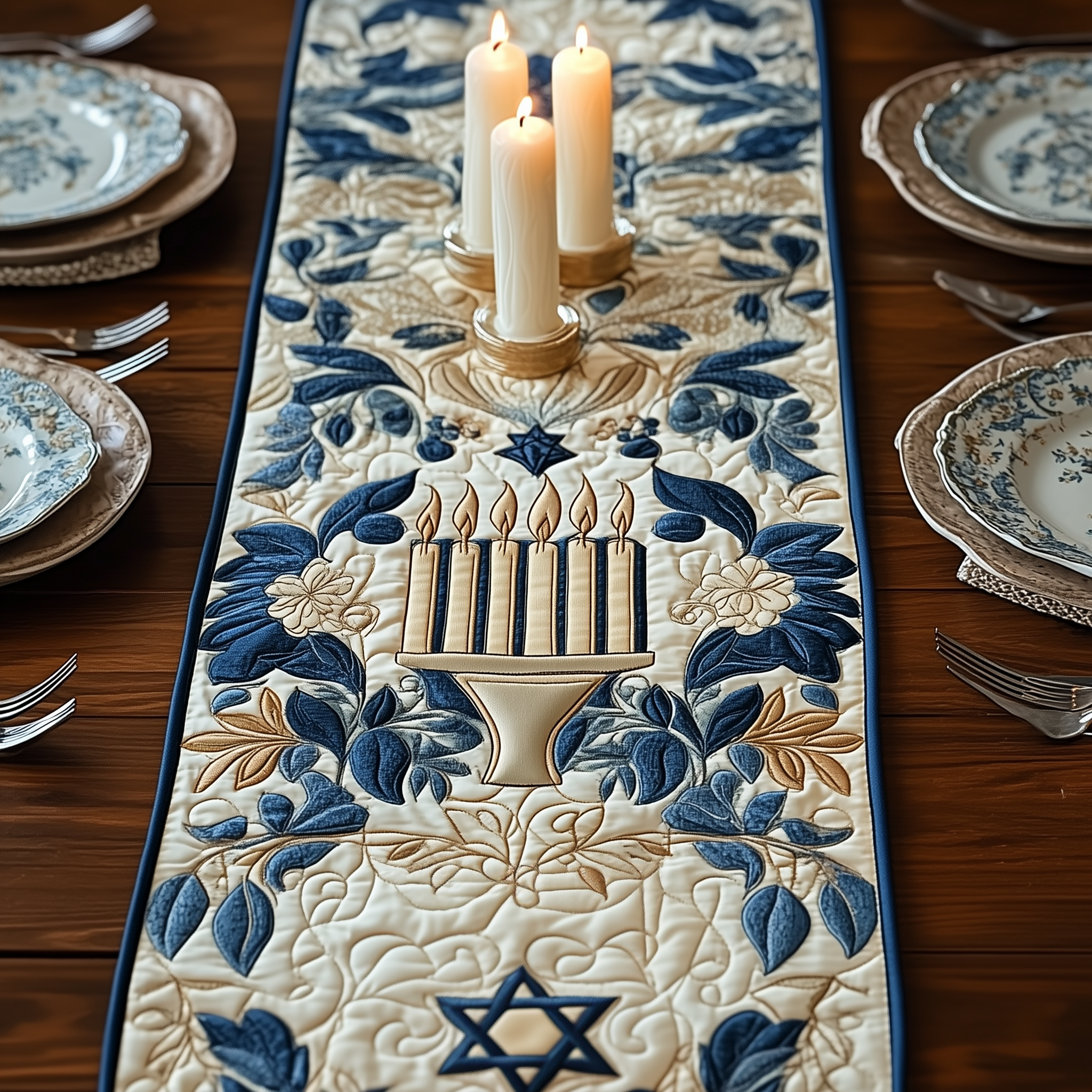 Jewish Hanukkah Quilted Table Runner Winter Themed Table Runners Presents For Cat People