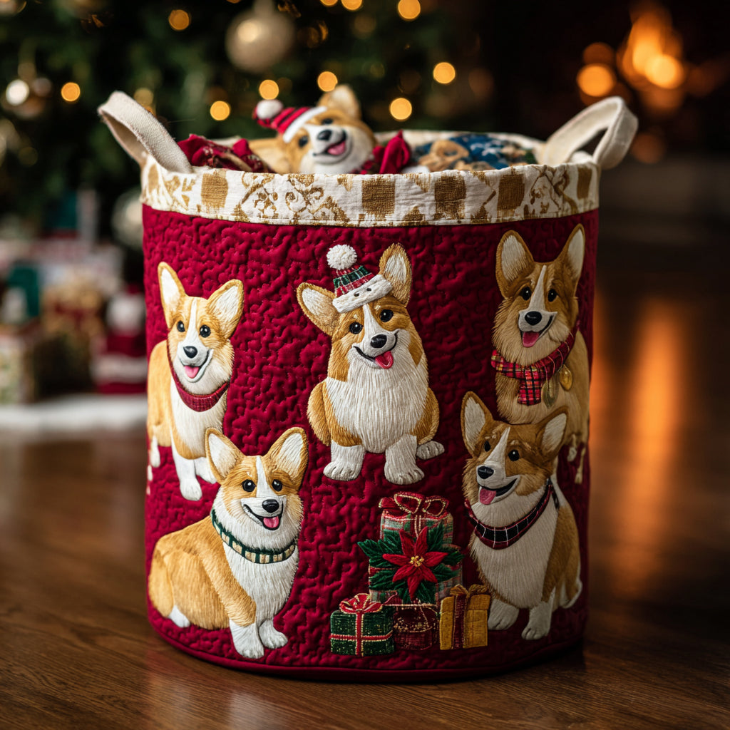 Jolly Corgi Ride Quilted Laundry Basket Home Decor Corporate Christmas Gifts