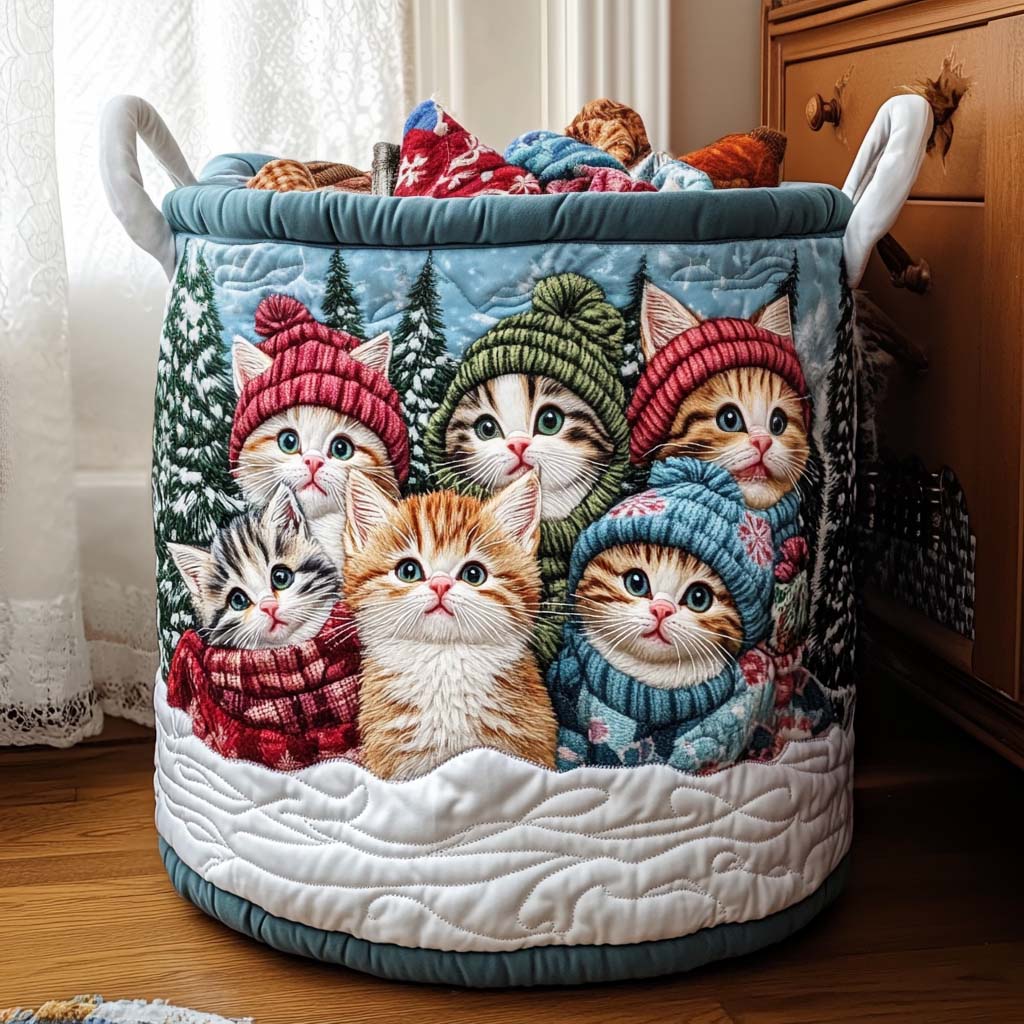 Jolly Feline Quilted Laundry Basket Clothes Basket Storage Great Gift Ideas For Grandma