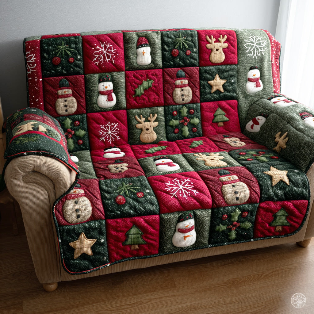 Jolly Merry Time Quilted Sofa Cover Holiday Living Room Decor Xmas Gifts For Mother In Law